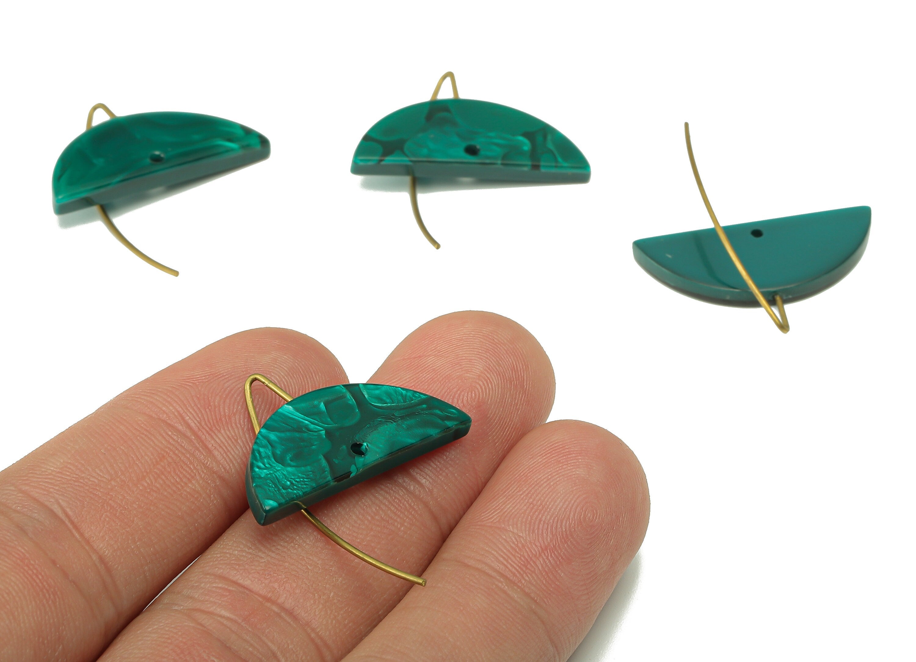 Acrylic Semicircle Hook Connector - Green Half Moon Earring With Hole - Brass Earring Wire - Color Code: A624 - 27.4x16x2.5mm - AC2585-A624 - DOMEDBAZAAR