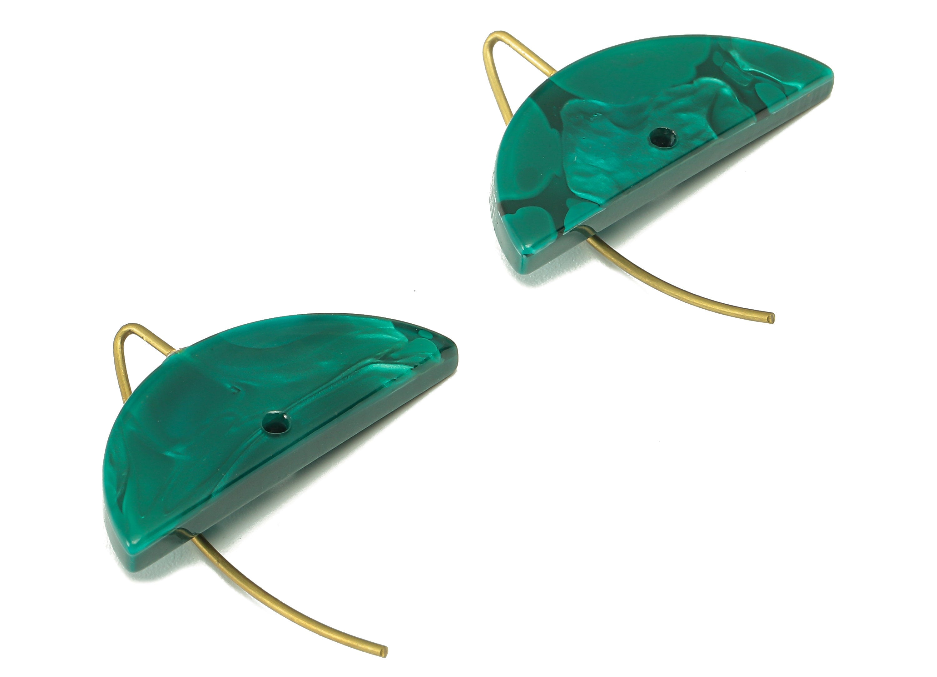 Acrylic Semicircle Hook Connector - Green Half Moon Earring With Hole - Brass Earring Wire - Color Code: A624 - 27.4x16x2.5mm - AC2585-A624 - DOMEDBAZAAR