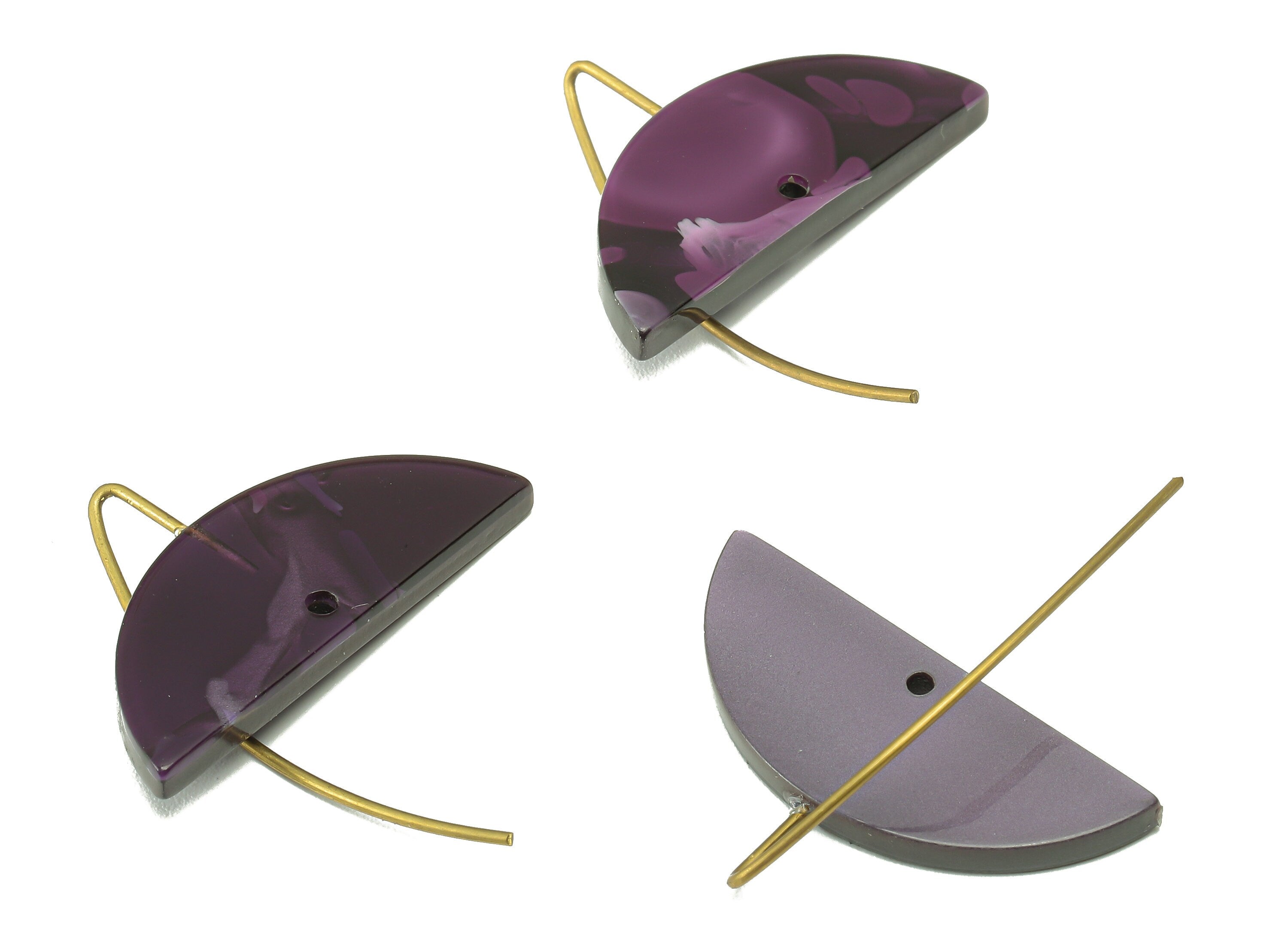 Acrylic Semicircle Hook Connector - Purple Half Moon Earring With Hole - Brass Earring Wire - Color Code: A711 - 27x17x2.6mm - AC2585-A711 - DOMEDBAZAAR