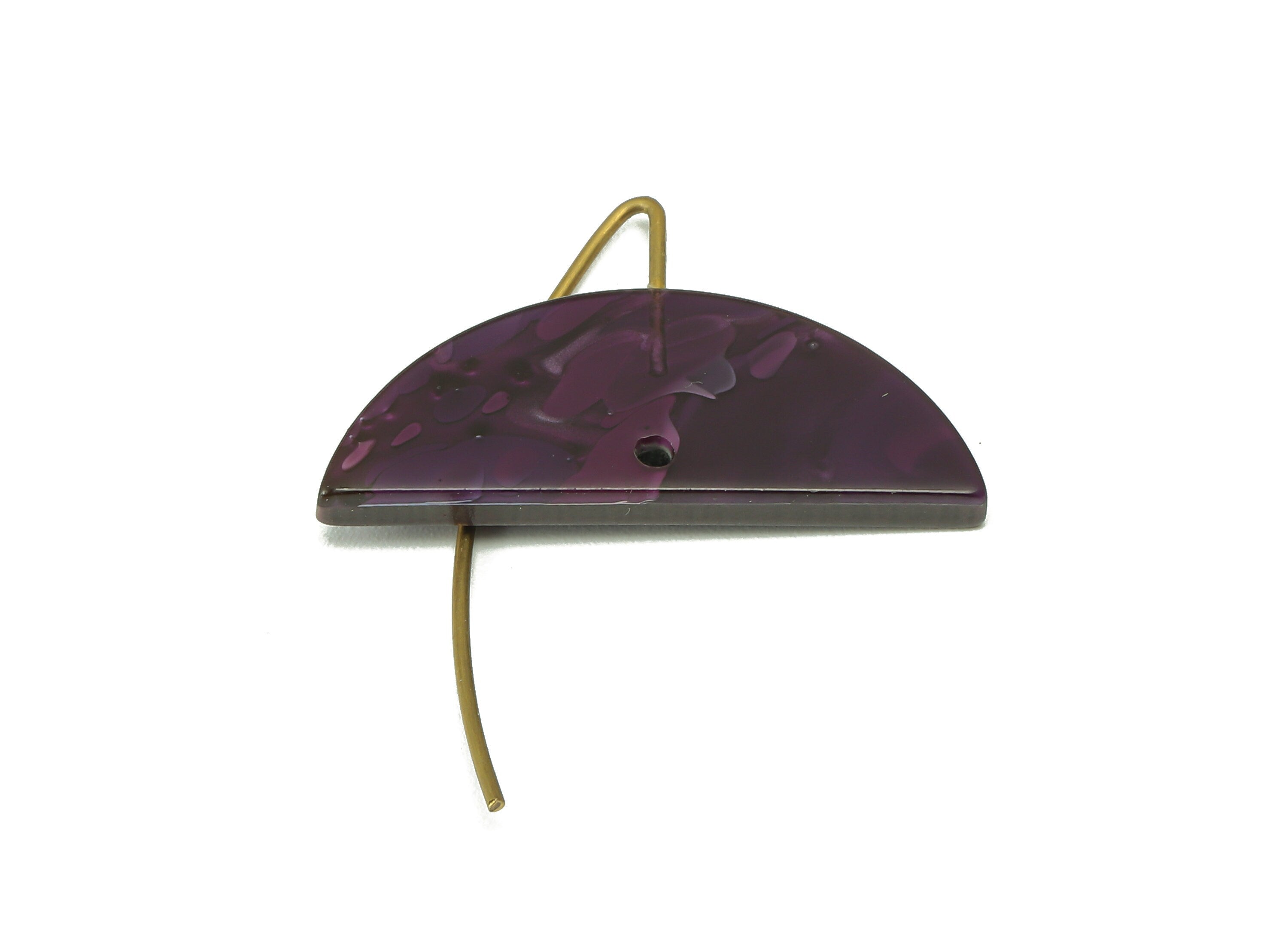 Acrylic Semicircle Hook Connector - Purple Half Moon Earring With Hole - Brass Earring Wire - Color Code: A711 - 27x17x2.6mm - AC2585-A711 - DOMEDBAZAAR