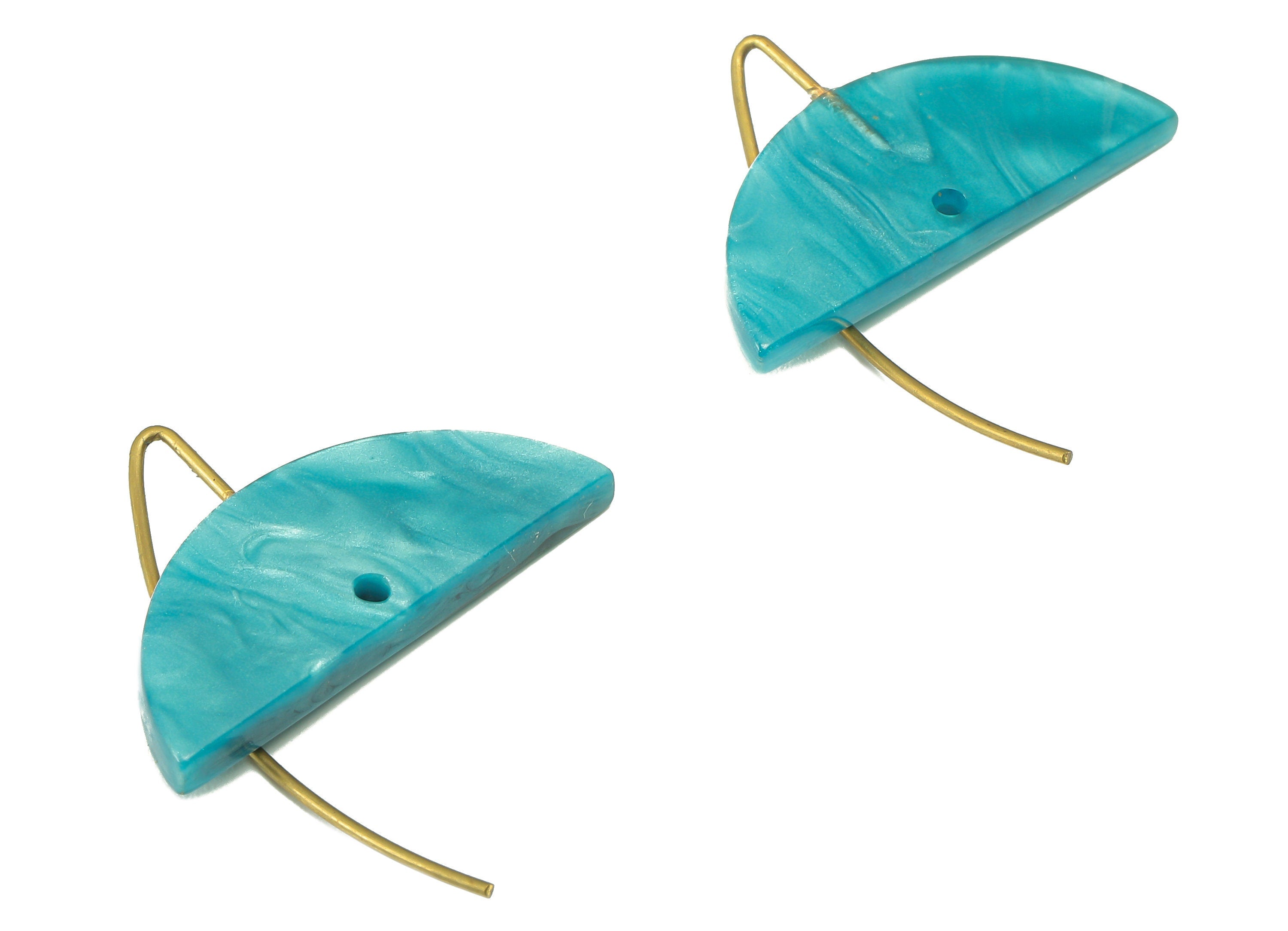 Acrylic Semicircle Hook Connector - Blue Half Moon Earring With Hole - Brass Earring Wire - Color Code: A794 - 27.5x16.37x3mm - AC2585-A794 - DOMEDBAZAAR