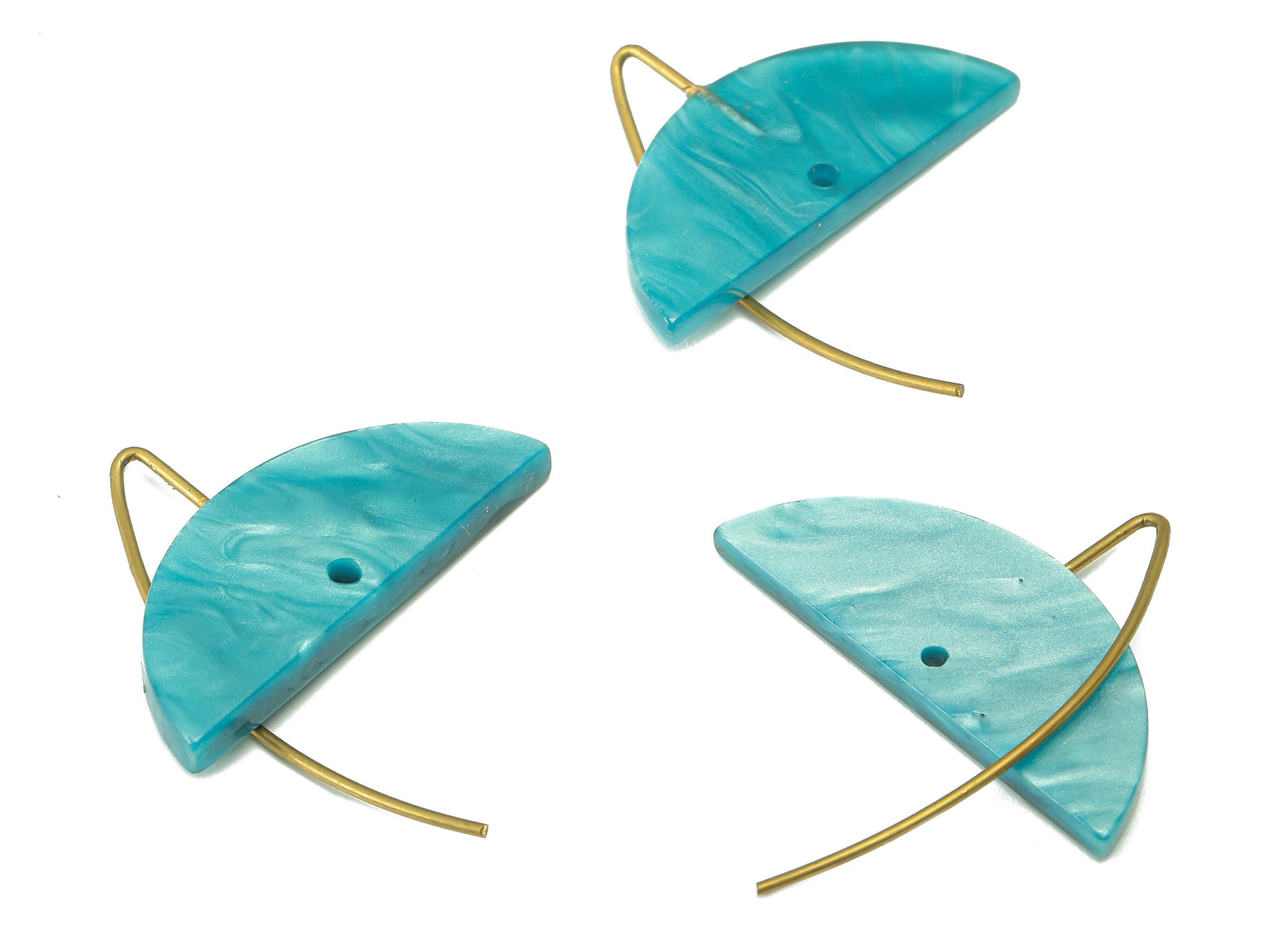 Acrylic Semicircle Hook Connector - Blue Half Moon Earring With Hole - Brass Earring Wire - Color Code: A794 - 27.5x16.37x3mm - AC2585-A794 - DOMEDBAZAAR