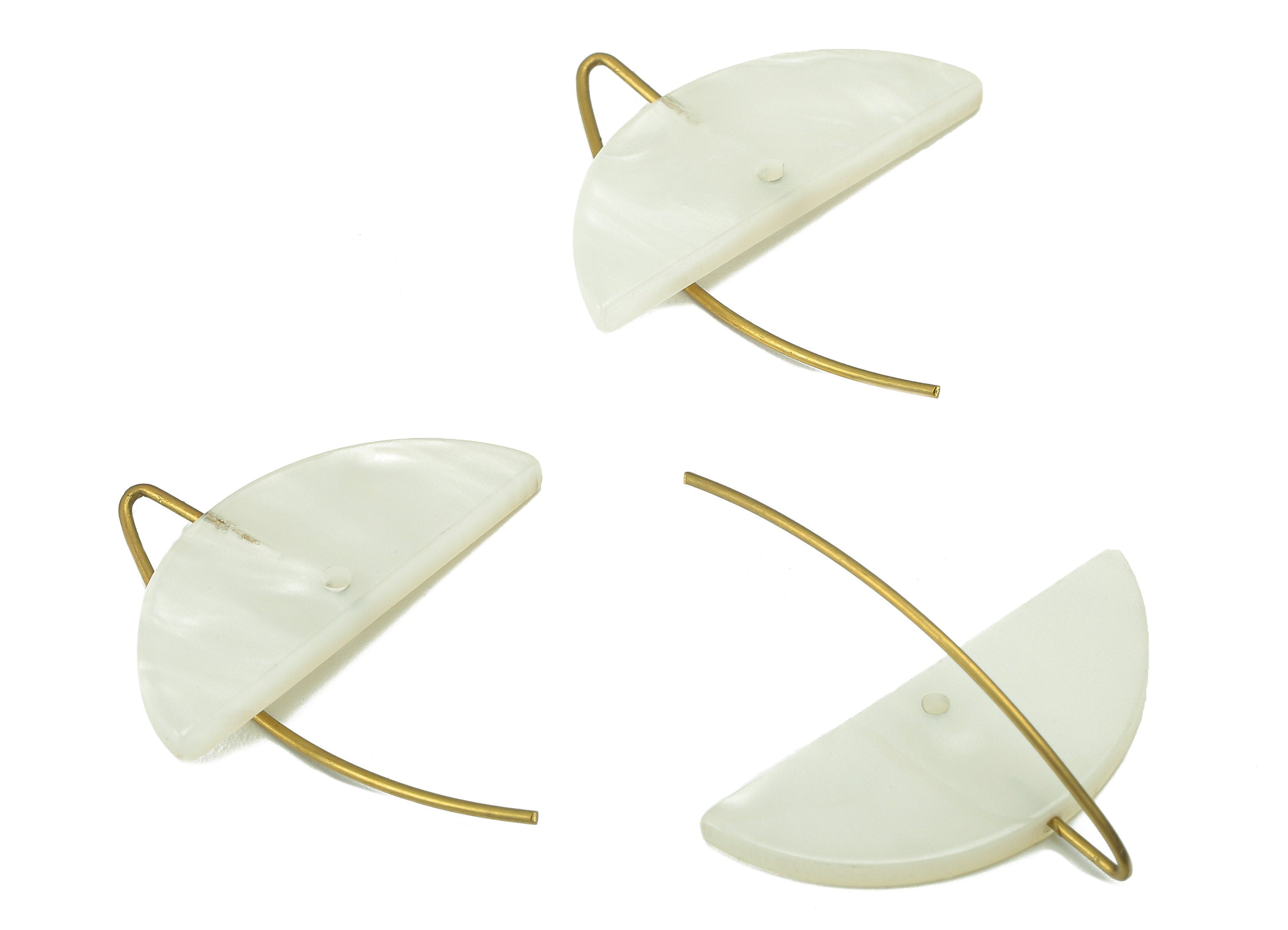 Acrylic Semicircle Hook Connector - Ivory Half Moon Earring With Hole - Brass Earring Wire - Color Code: A795 - 27.4x16x2.5mm - AC2585-A795 - DOMEDBAZAAR
