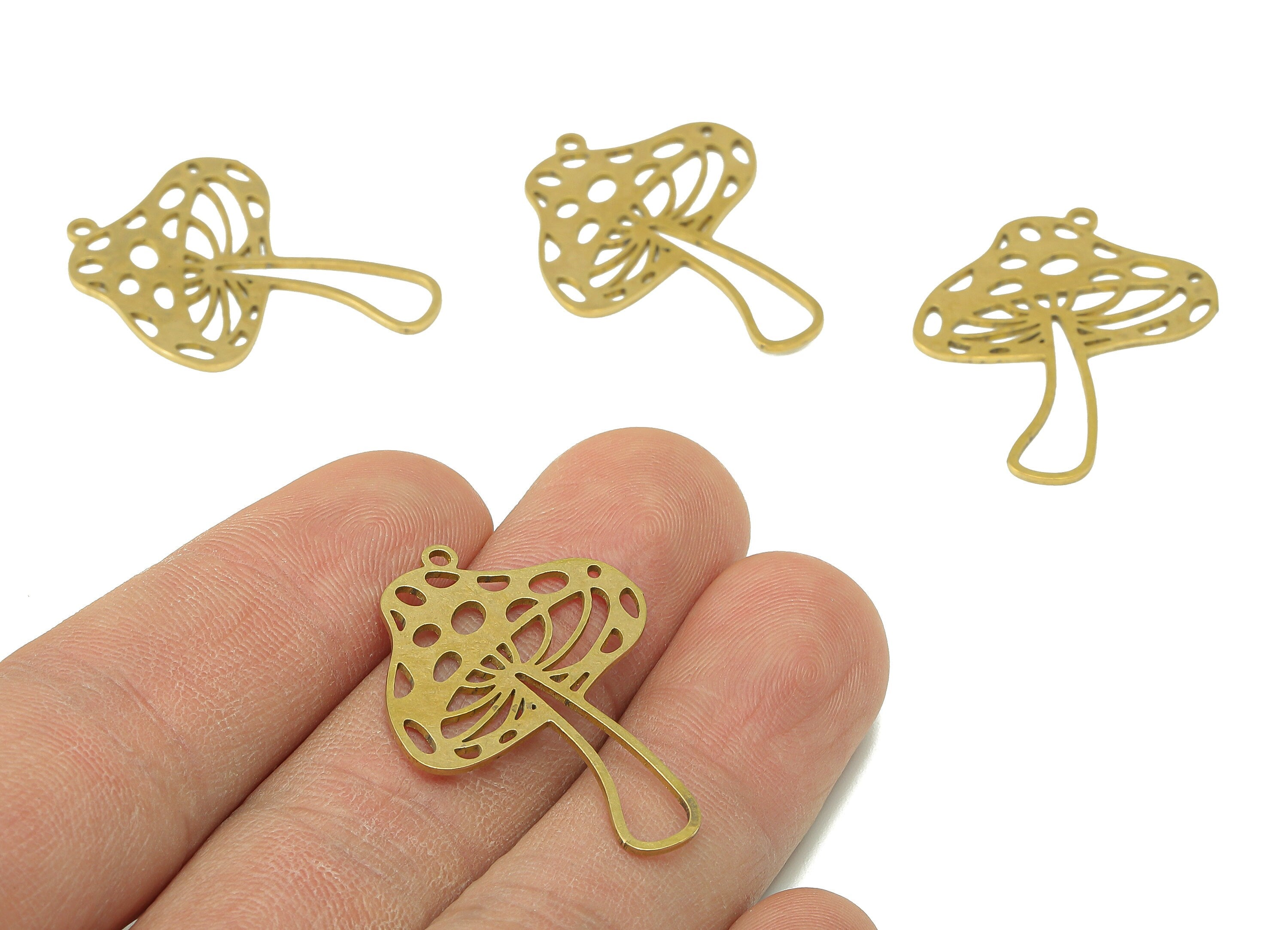 Brass Mushroom Earring Charm - Raw Brass Oval Hollow Earring - Botanical Pendant With Loop - Charm For Necklace - 32.6x26.6x0.7mm - PPZ0223 - DOMEDBAZAAR