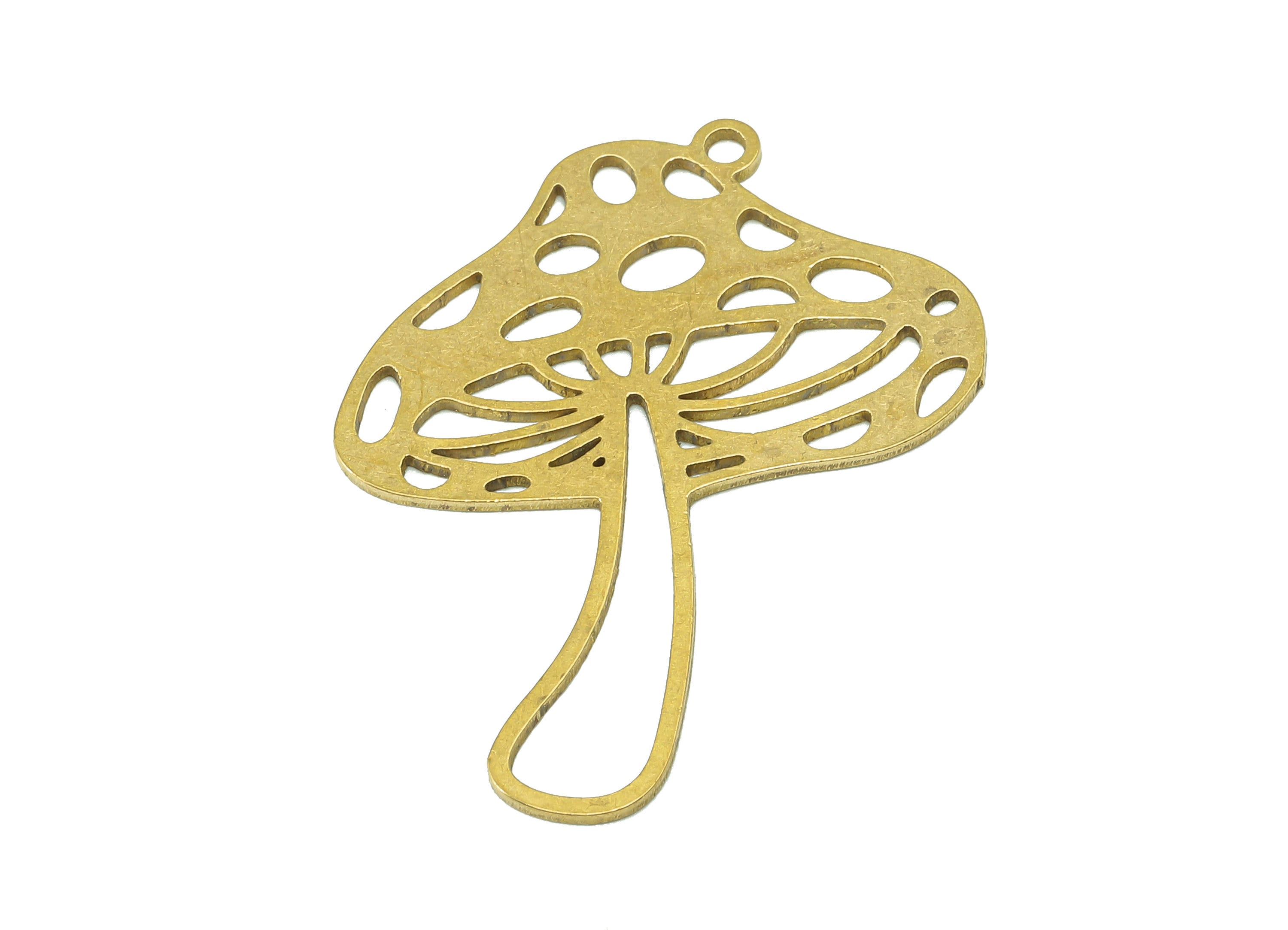 Brass Mushroom Earring Charm - Raw Brass Oval Hollow Earring - Botanical Pendant With Loop - Charm For Necklace - 32.6x26.6x0.7mm - PPZ0223 - DOMEDBAZAAR