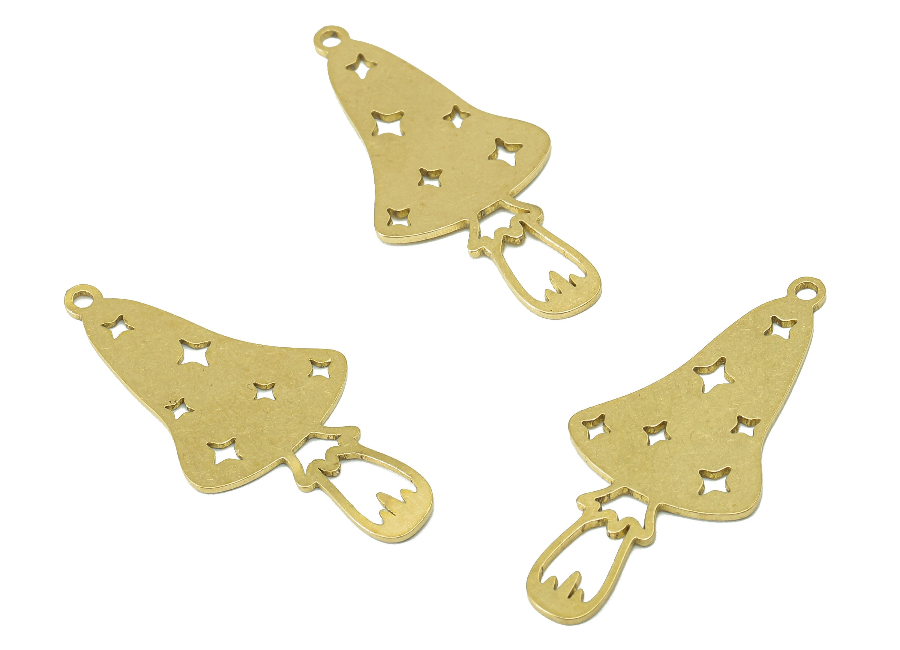 Brass Mushroom Earring Charm - Raw Brass Star Hollow Earring - Botanical Pendant With Loop - Charm For Necklace - 34.9x15.5x0.7mm - PPZ0224 - DOMEDBAZAAR
