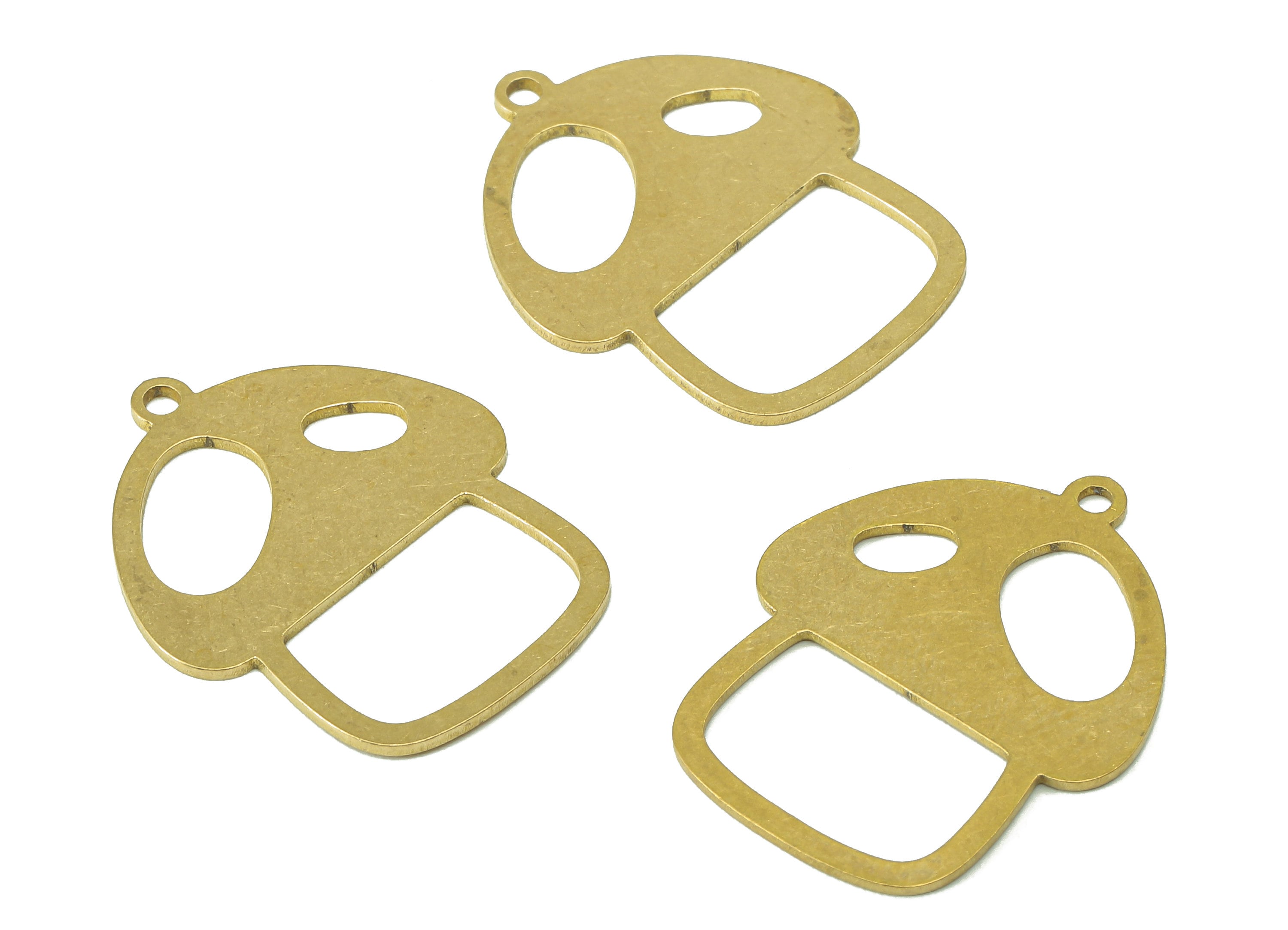 Brass Mushroom Earring Charm - Raw Brass Oval Hollow Earring - Botanical Pendant With Loop - Charm For Necklace - 24.9x19.7x0.7mm - PPZ0226 - DOMEDBAZAAR