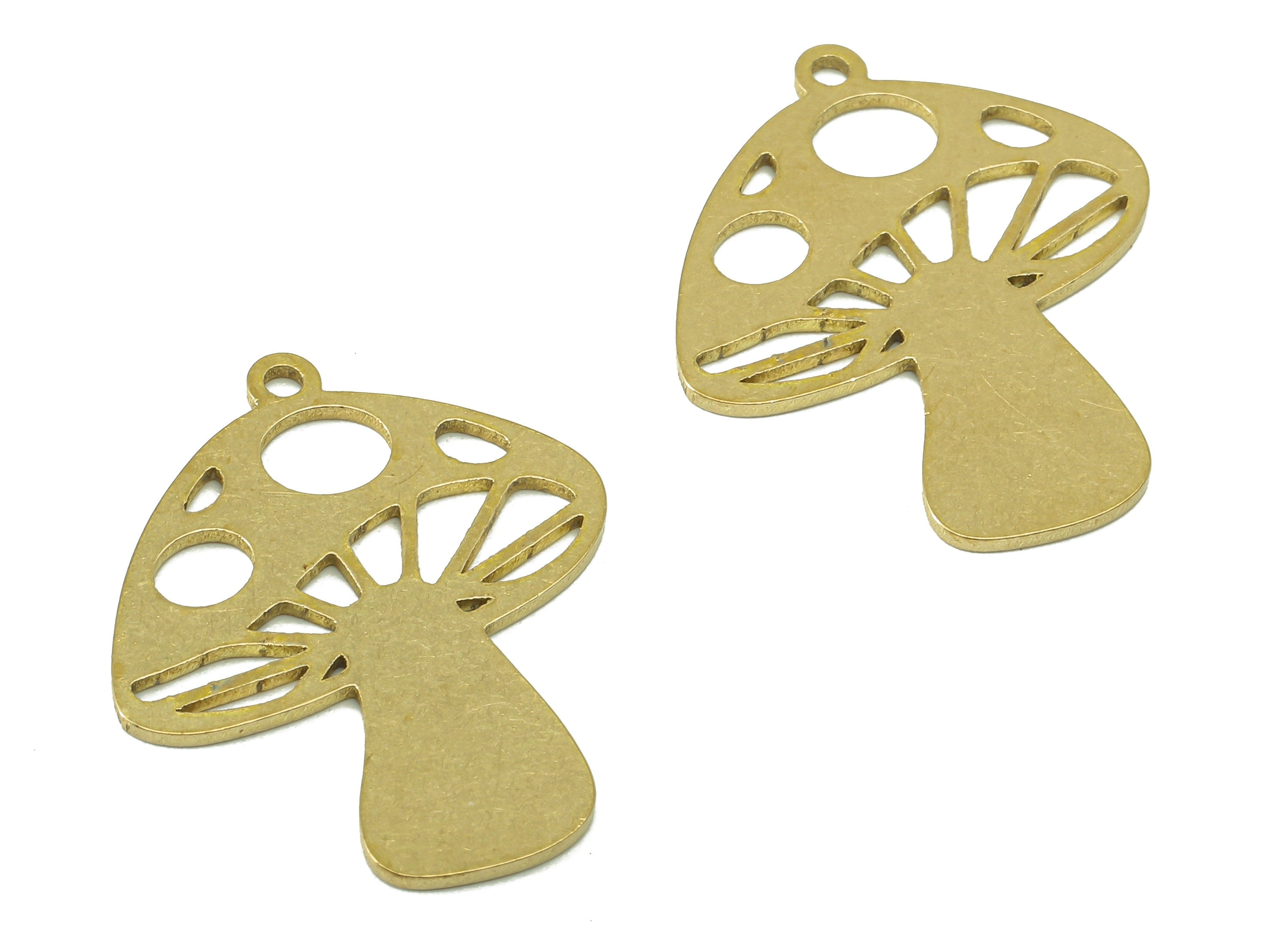 Brass Mushroom Earring Charm - Raw Brass Oval Hollow Earring - Botanical Pendant With Loop - Charm For Necklace - 24.9x21.4x0.9mm - PPZ0236 - DOMEDBAZAAR