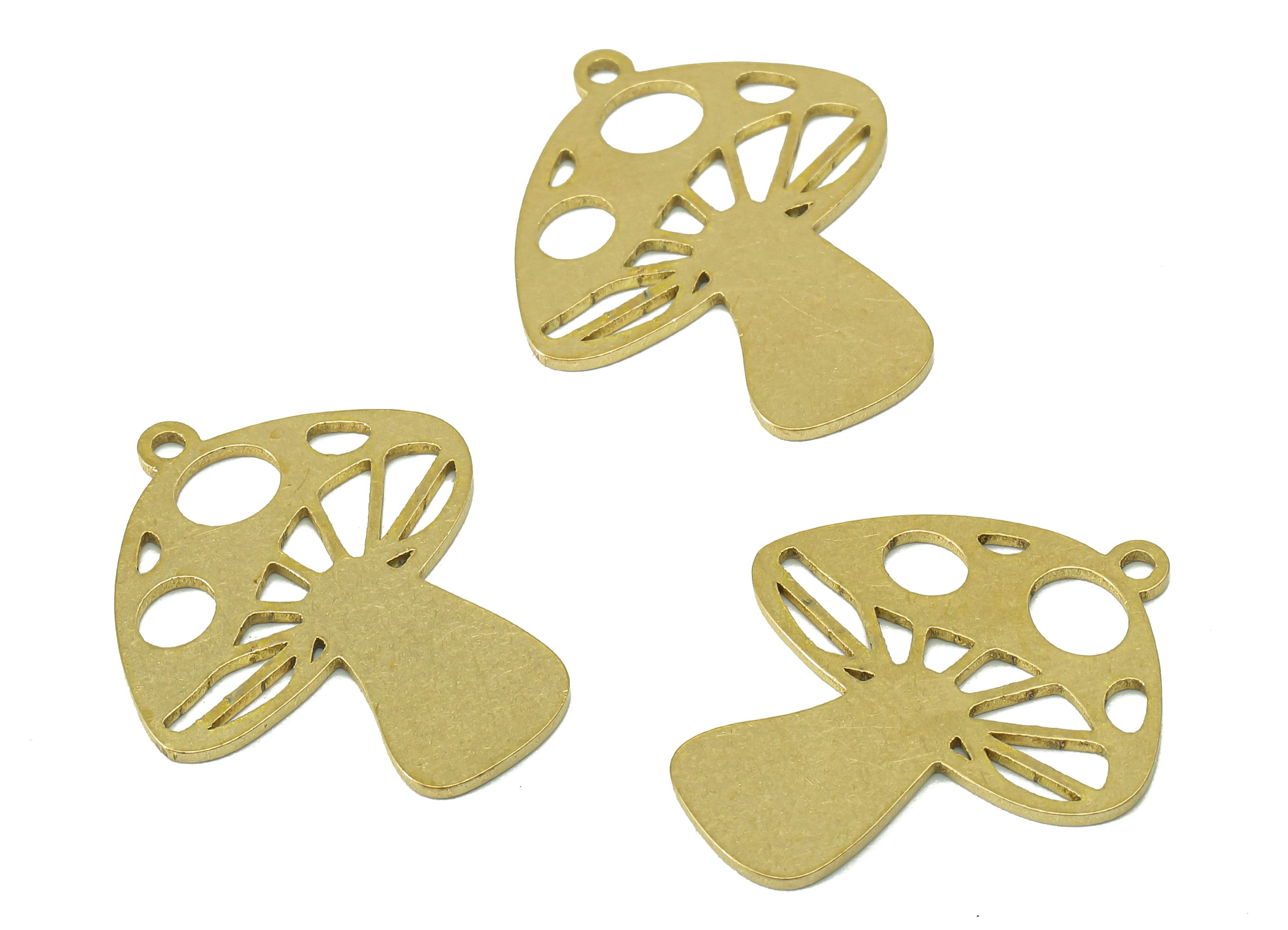 Brass Mushroom Earring Charm - Raw Brass Oval Hollow Earring - Botanical Pendant With Loop - Charm For Necklace - 24.9x21.4x0.9mm - PPZ0236 - DOMEDBAZAAR