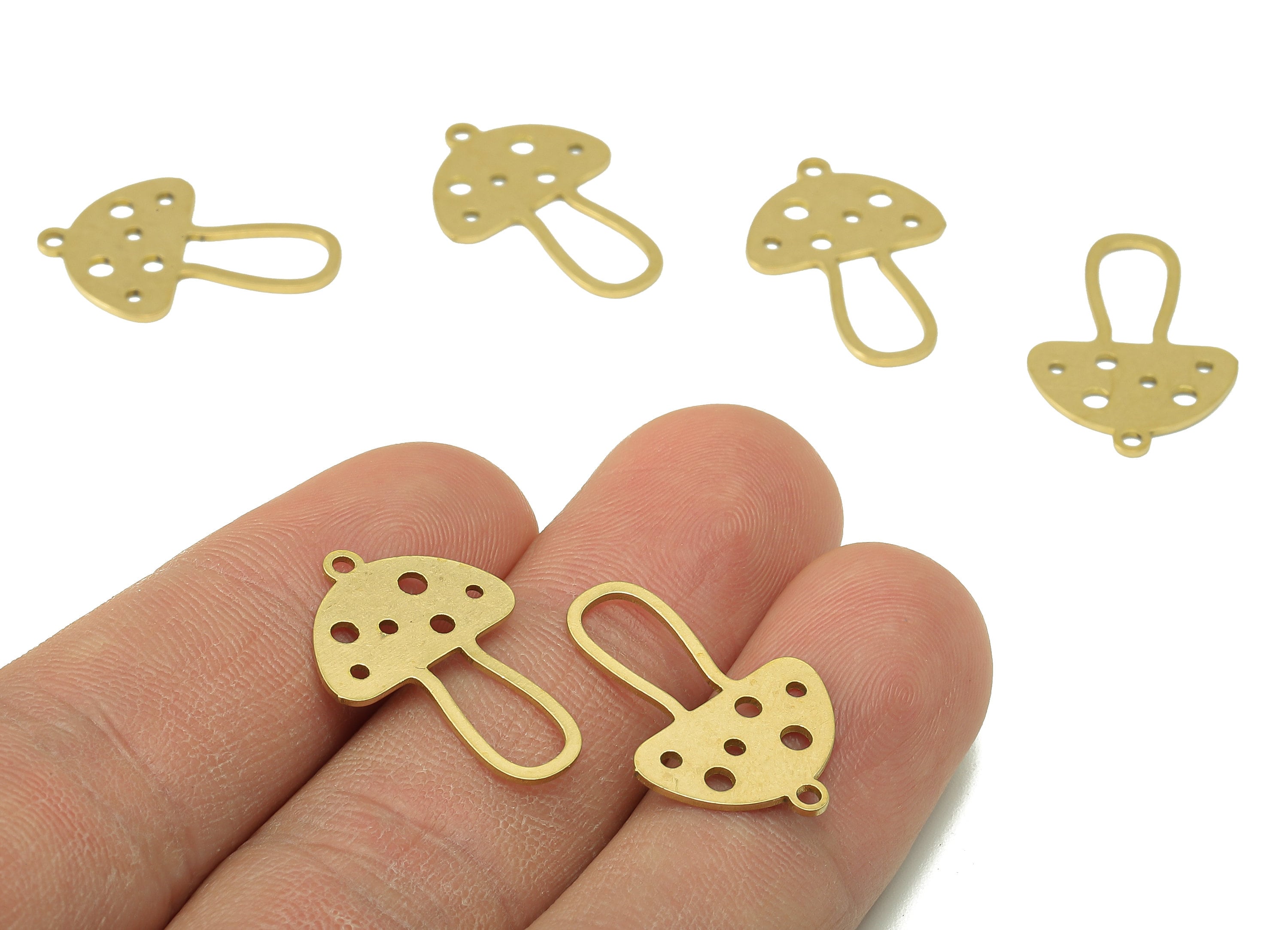 Brass Mushroom Earring Charm - Raw Brass Round Hollow Earring - Botanical Pendant With Loop - Charm For Necklace - 22.8x15.4x0.7mm - PPZ0237 - DOMEDBAZAAR