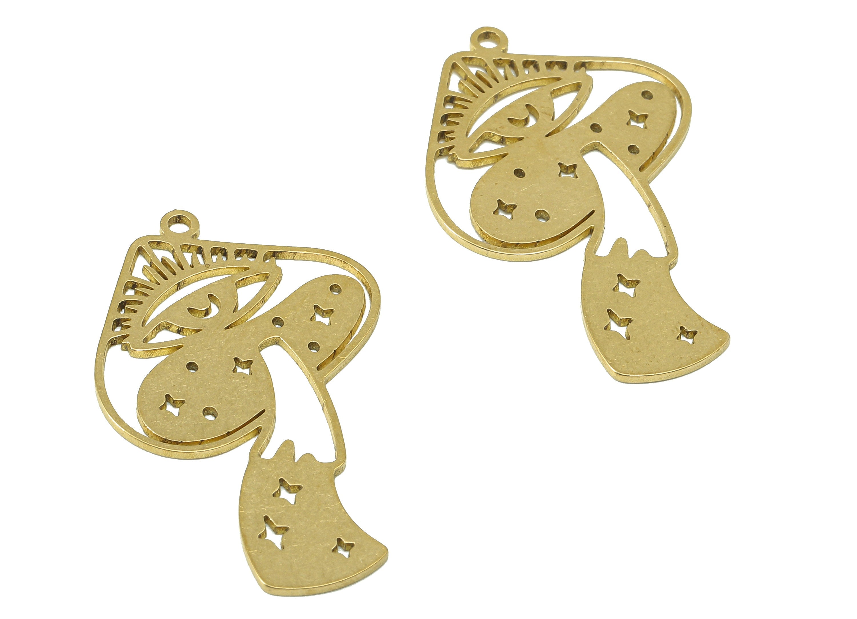 Brass Mushroom Eye Star Charm - Raw Brass Crescent Hollow Earring - Eyelash Pendant With Loop - For Necklace - 36x23.1x0.8mm - PPZ0240 - DOMEDBAZAAR