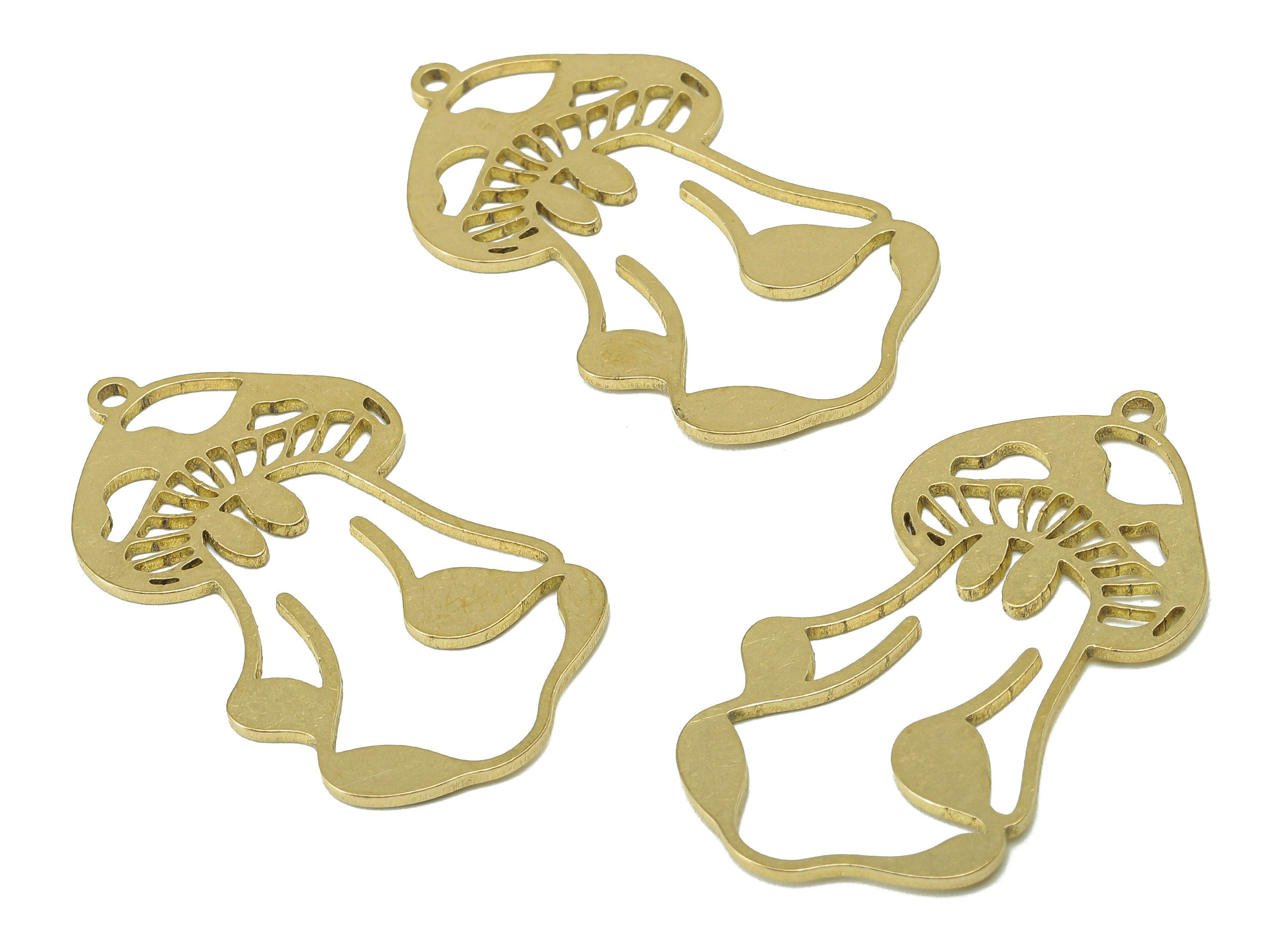 Brass Mushroom Earring Charm - Raw Brass Ghost Earring - Botanical Pendant With Loop - Charm For Necklace - 37.9x23x0.9mm - PPZ0227B - DOMEDBAZAAR