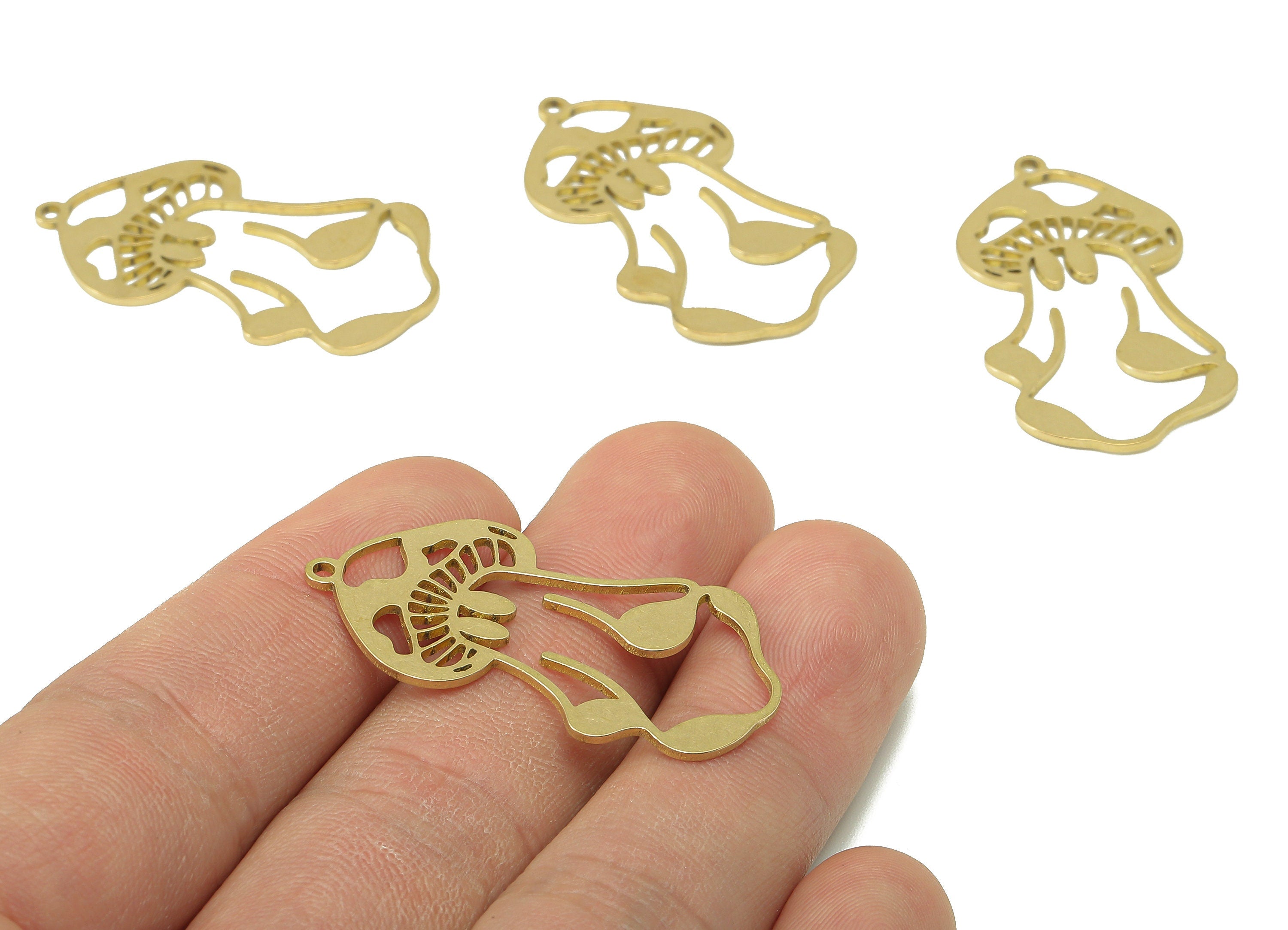 Brass Mushroom Earring Charm - Raw Brass Ghost Earring - Botanical Pendant With Loop - Charm For Necklace - 37.9x23x0.9mm - PPZ0227B - DOMEDBAZAAR