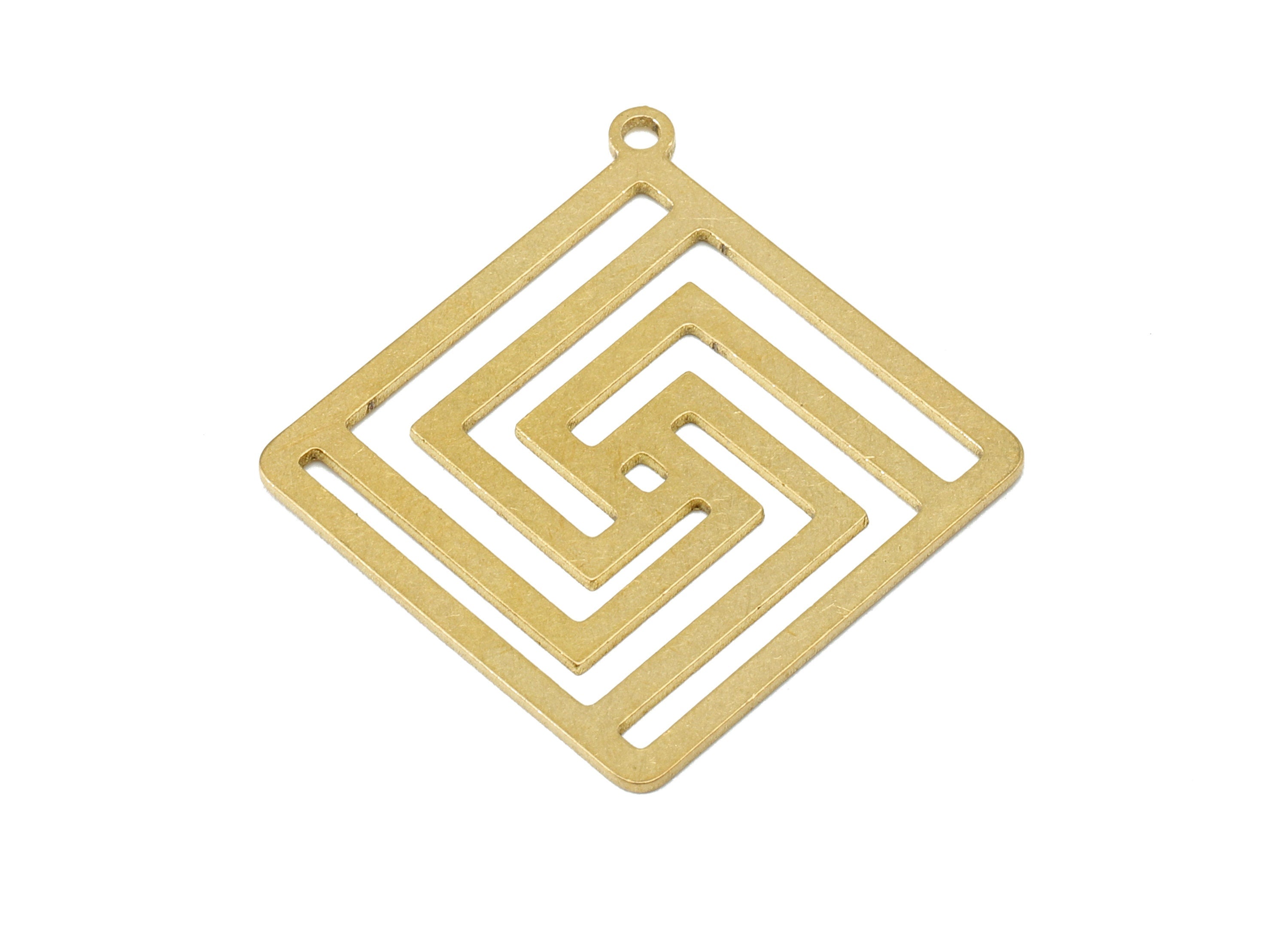 Brass Square Earring Charm - Raw Brass Spiral Hollow Earring - Rhombus Pendant With Loop - Diamond Necklace Charm - 35.3x28.9x0.9mm -PPA7124 - DOMEDBAZAAR