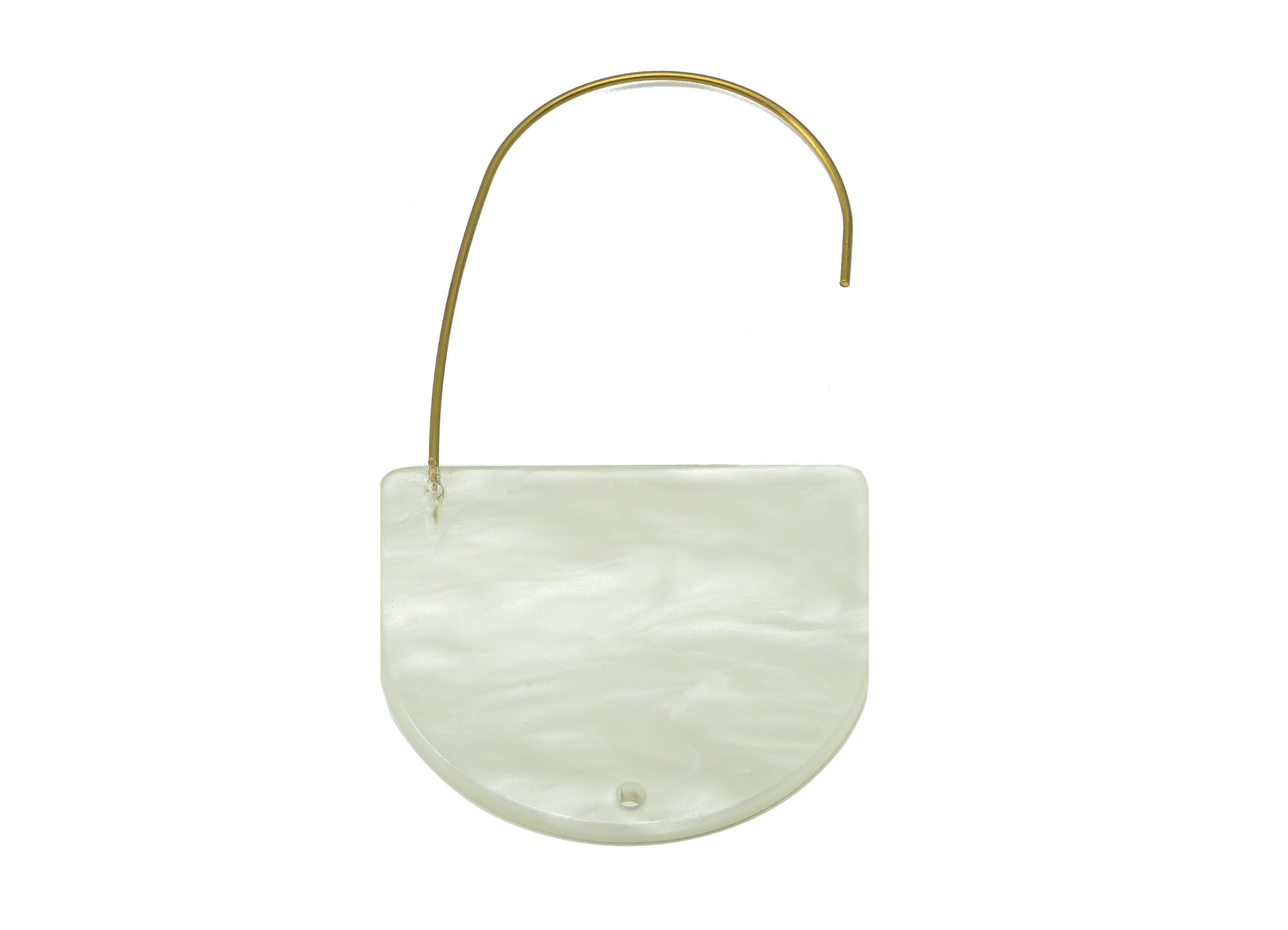 Acrylic Domed Ear Wire Hook - Ivory D Earring With Hole - Brass Earring Wire Connector - Color Code: A795 - 48.2x33.9x2.4mm - AC2581-A795 - DOMEDBAZAAR