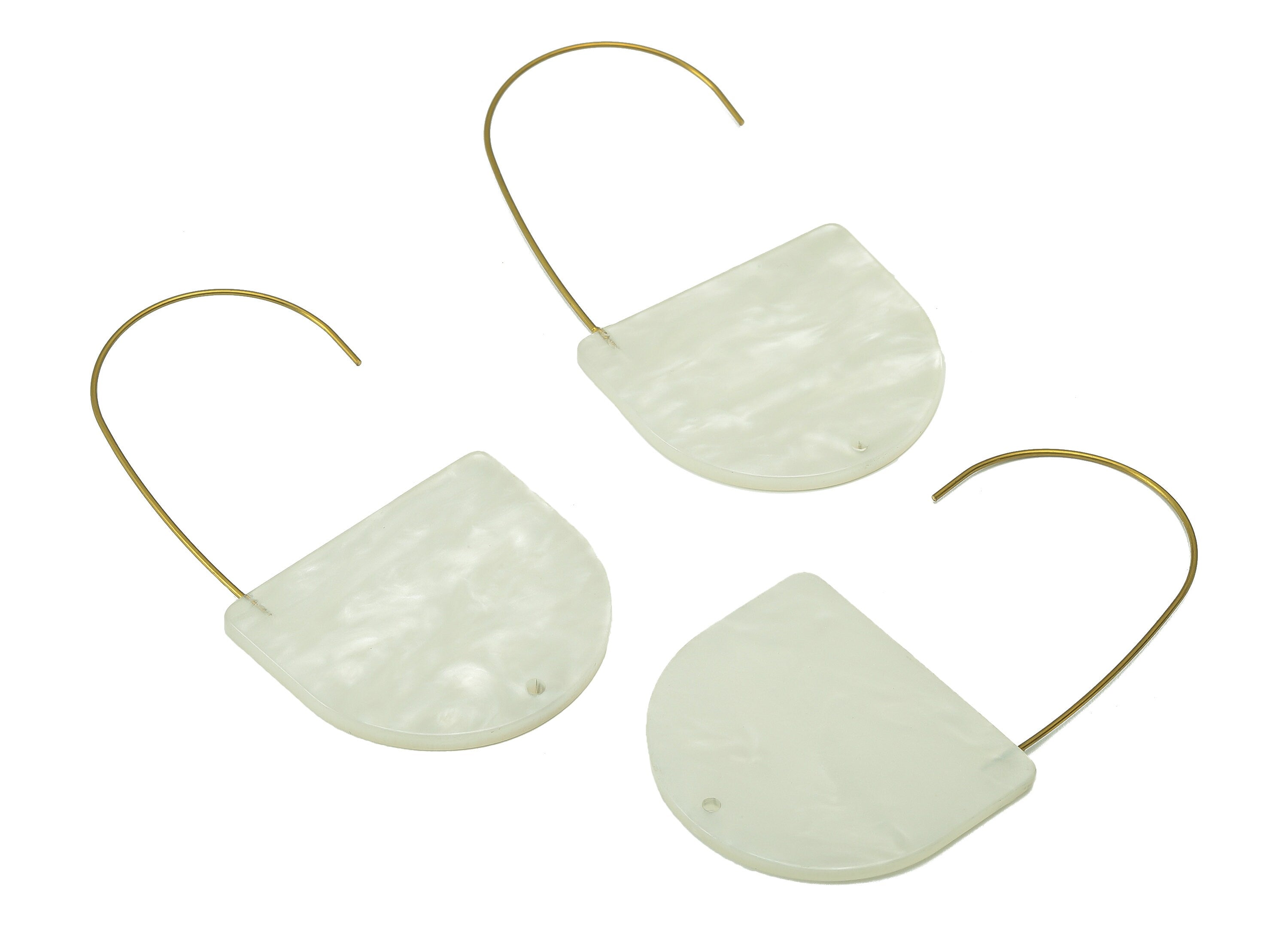 Acrylic Domed Ear Wire Hook - Ivory D Earring With Hole - Brass Earring Wire Connector - Color Code: A795 - 48.2x33.9x2.4mm - AC2581-A795 - DOMEDBAZAAR