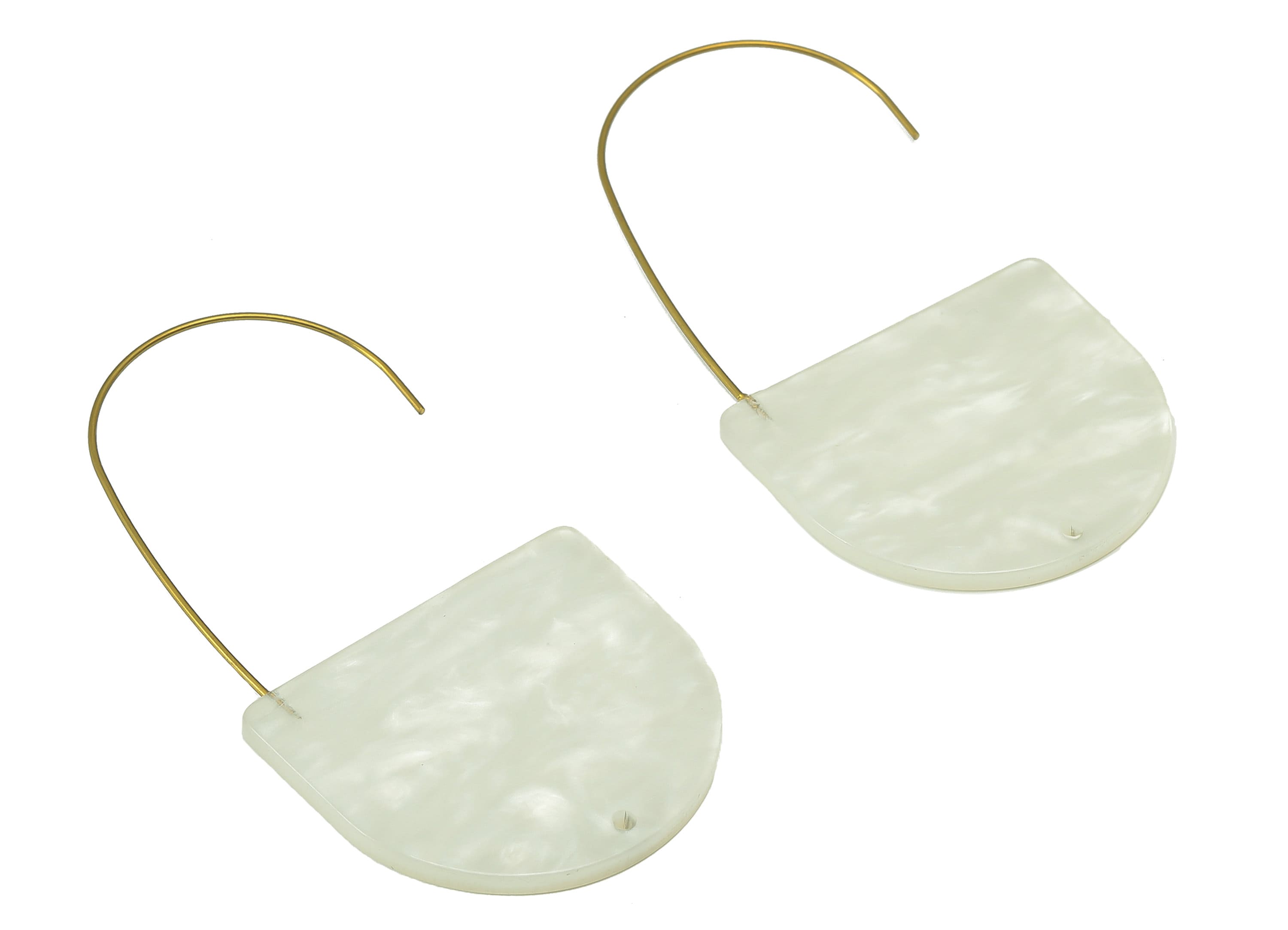 Acrylic Domed Ear Wire Hook - Ivory D Earring With Hole - Brass Earring Wire Connector - Color Code: A795 - 48.2x33.9x2.4mm - AC2581-A795 - DOMEDBAZAAR