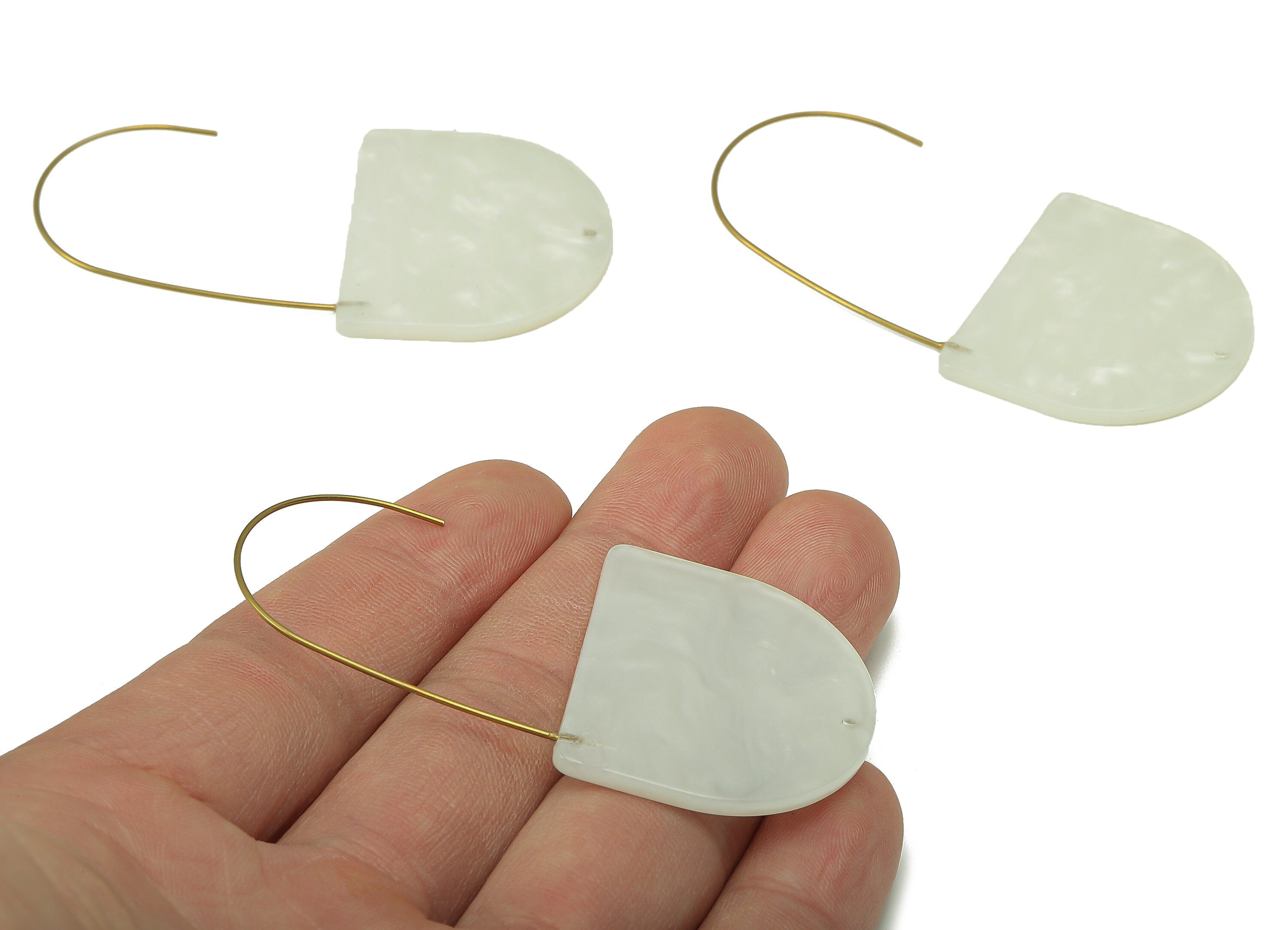 Acrylic Domed Ear Wire Hook - Ivory D Earring With Hole - Brass Earring Wire Connector - Color Code: A795 - 48.2x33.9x2.4mm - AC2581-A795 - DOMEDBAZAAR