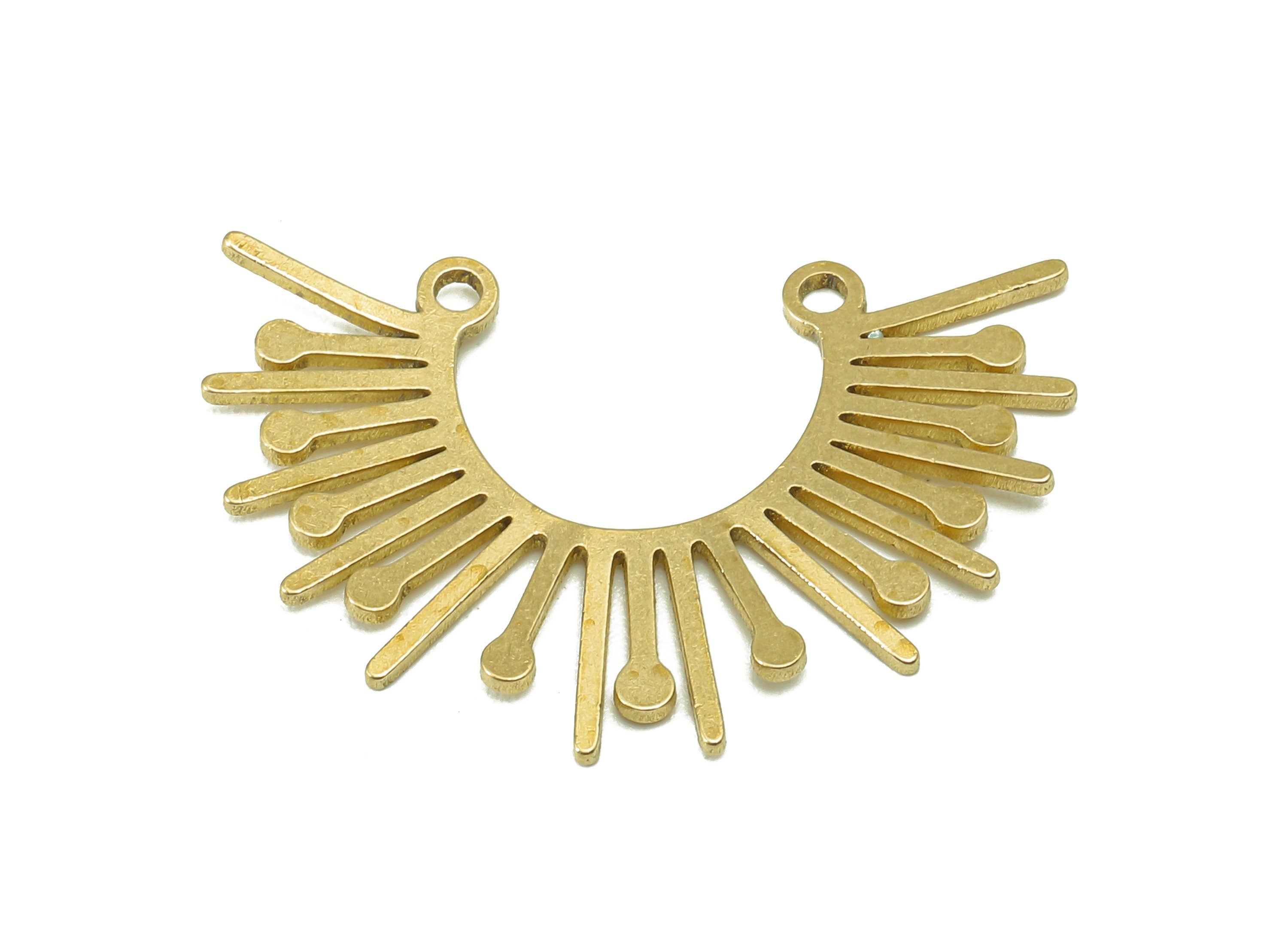 Brass Simicircle Shine Earring Connector - Raw Brass Sun Earring Charm - Pendant With Loop - Charm For Necklace - 28.6x20.1x0.8mm - PPA6659 - DOMEDBAZAAR