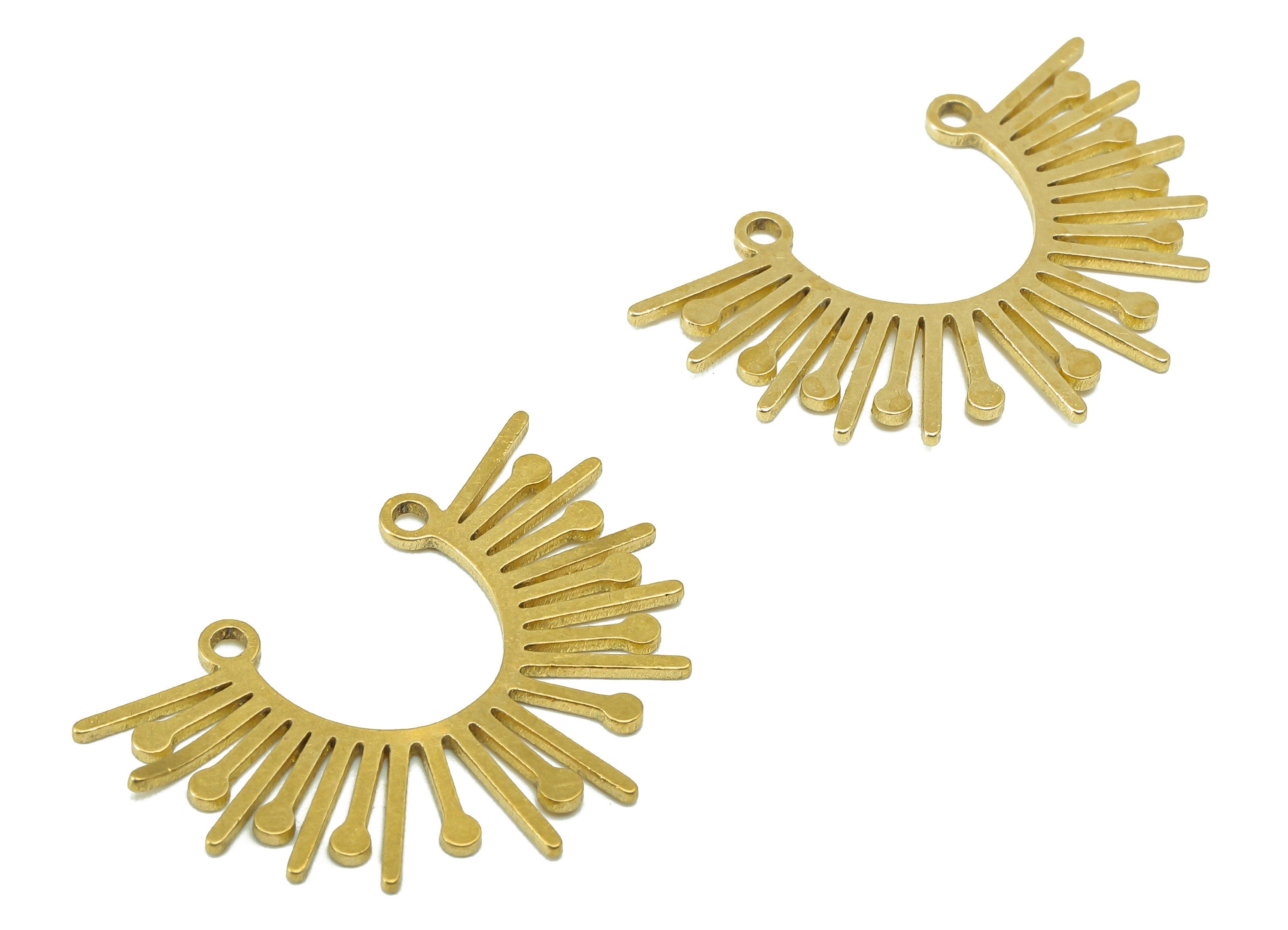 Brass Simicircle Shine Earring Connector - Raw Brass Sun Earring Charm - Pendant With Loop - Charm For Necklace - 28.6x20.1x0.8mm - PPA6659 - DOMEDBAZAAR