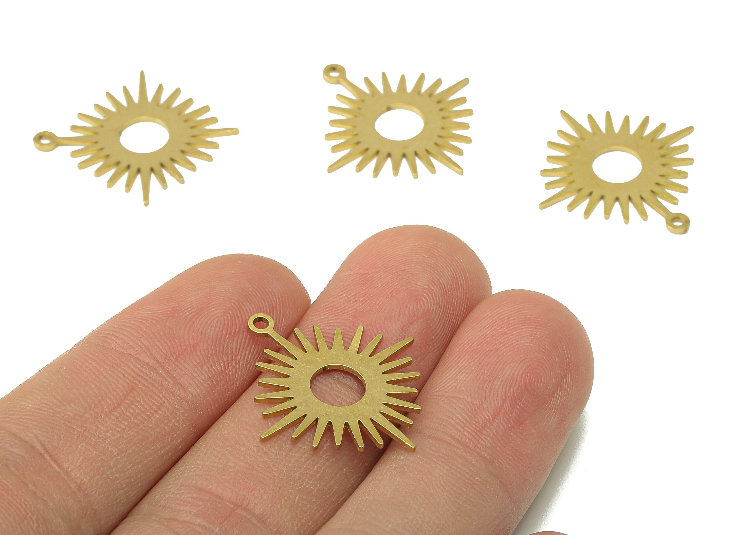 Brass Star Sun Earring Charm - Raw Brass Star Shine Earring - Pendant With Loop - Charm For Necklace - 24.9x22.9x0.8mm - PPA6817 - DOMEDBAZAAR