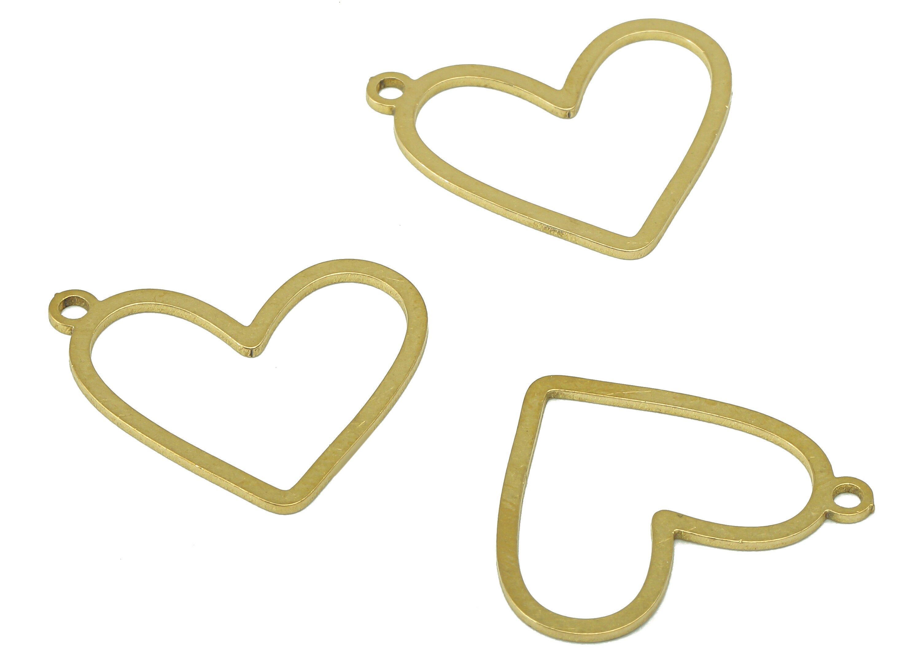 Brass Heart Earring Charm - Raw Brass Heart Pendant - Heart Earring With Loop - Heart Ring - Charm For Necklace - 20.4x17.1x0.7mm - PPA6930 - DOMEDBAZAAR