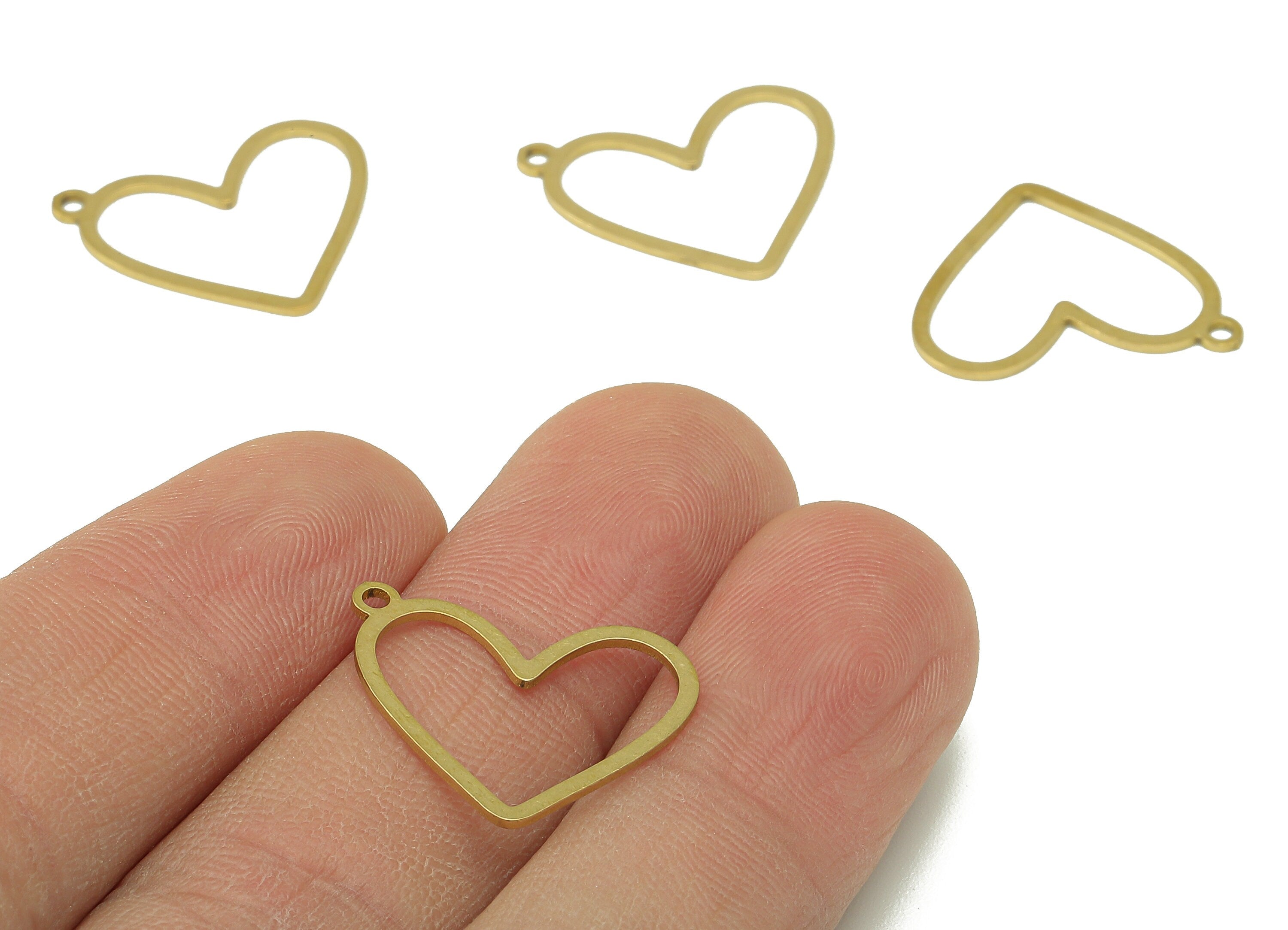 Brass Heart Earring Charm - Raw Brass Heart Pendant - Heart Earring With Loop - Heart Ring - Charm For Necklace - 20.4x17.1x0.7mm - PPA6930 - DOMEDBAZAAR