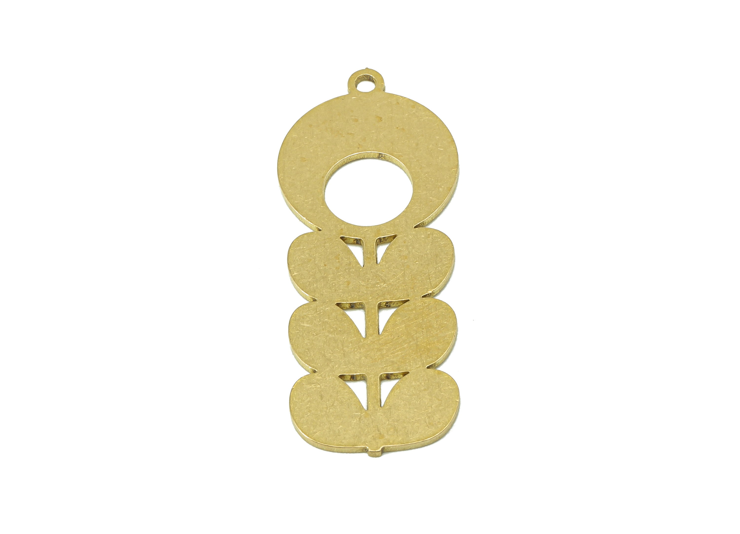 Brass Round Flower Bar Earring - Raw Brass Circle Flower Earring - Pendant With Loop - Botanical Charm For Necklace - 34x13.5x0.7mm -PPA6801 - DOMEDBAZAAR
