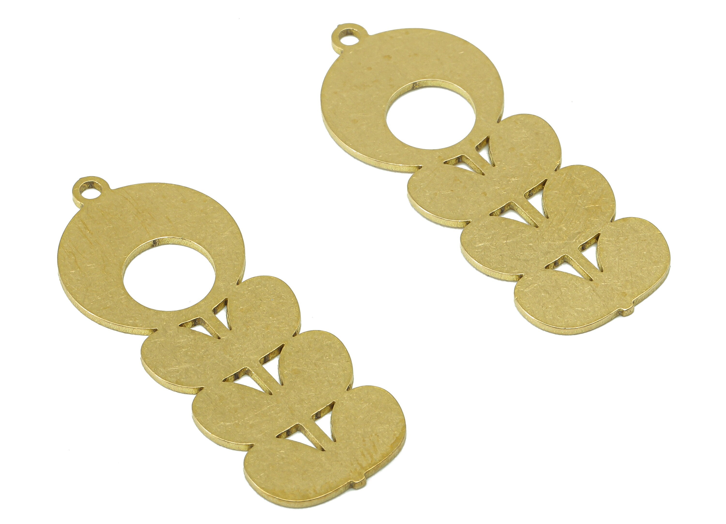 Brass Round Flower Bar Earring - Raw Brass Circle Flower Earring - Pendant With Loop - Botanical Charm For Necklace - 34x13.5x0.7mm -PPA6801 - DOMEDBAZAAR