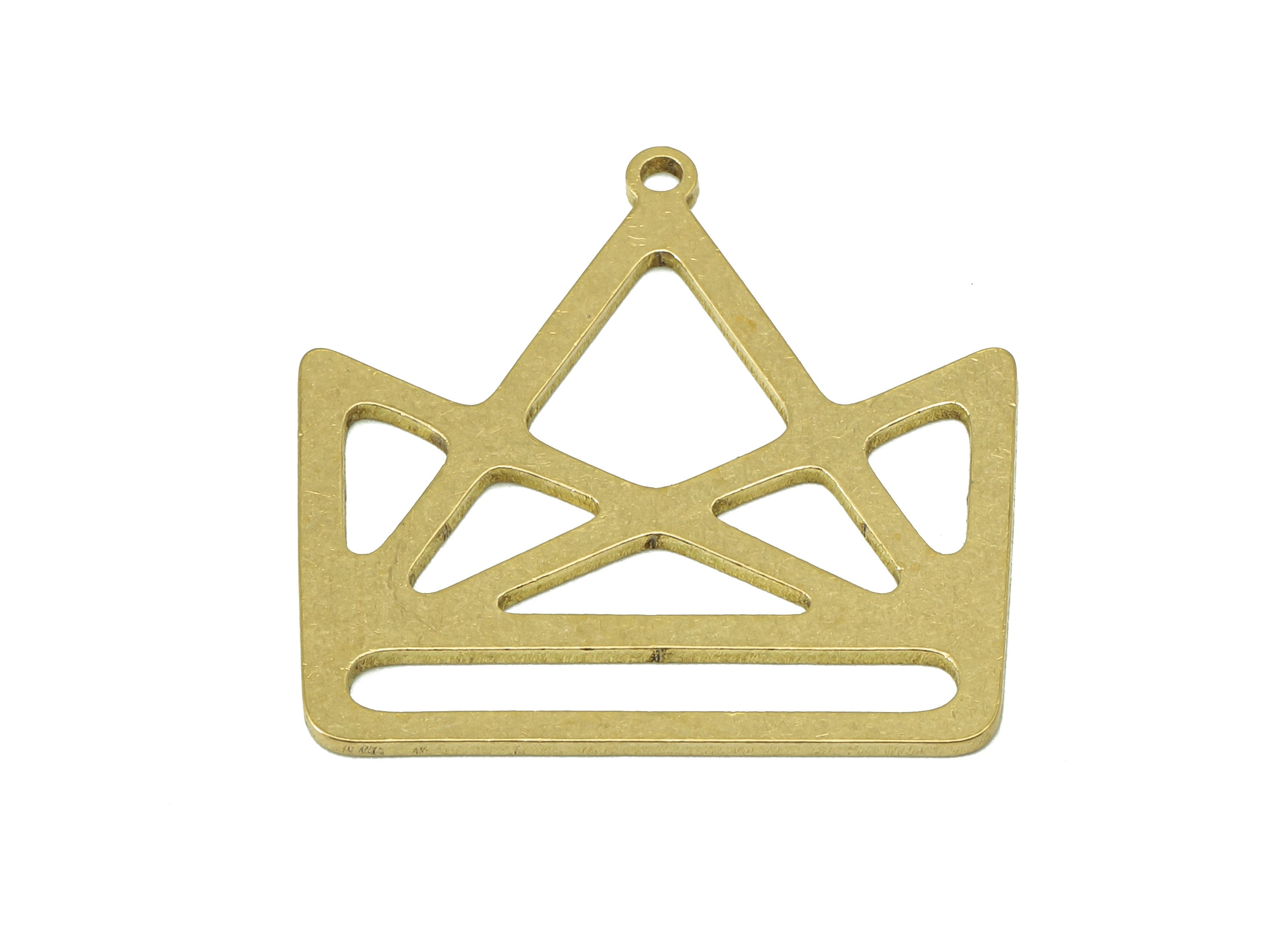 Brass Geometry Crown Earring Charm - Raw Brass Triangle Hollow Earring - Pendant With Loop - Charm For Necklace - 27.8x27.3x0.9mm - PPA7140 - DOMEDBAZAAR