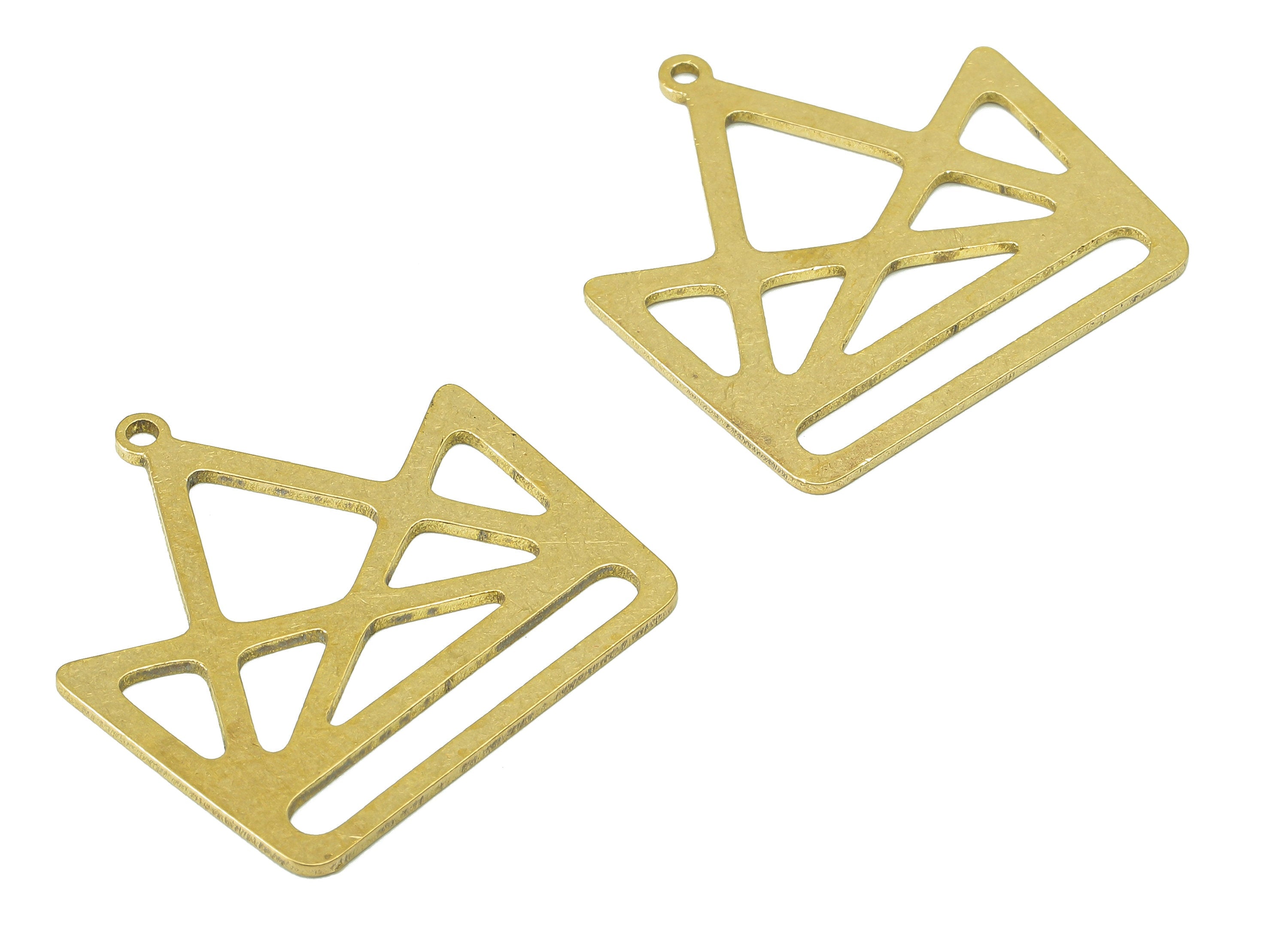 Brass Geometry Crown Earring Charm - Raw Brass Triangle Hollow Earring - Pendant With Loop - Charm For Necklace - 27.8x27.3x0.9mm - PPA7140 - DOMEDBAZAAR