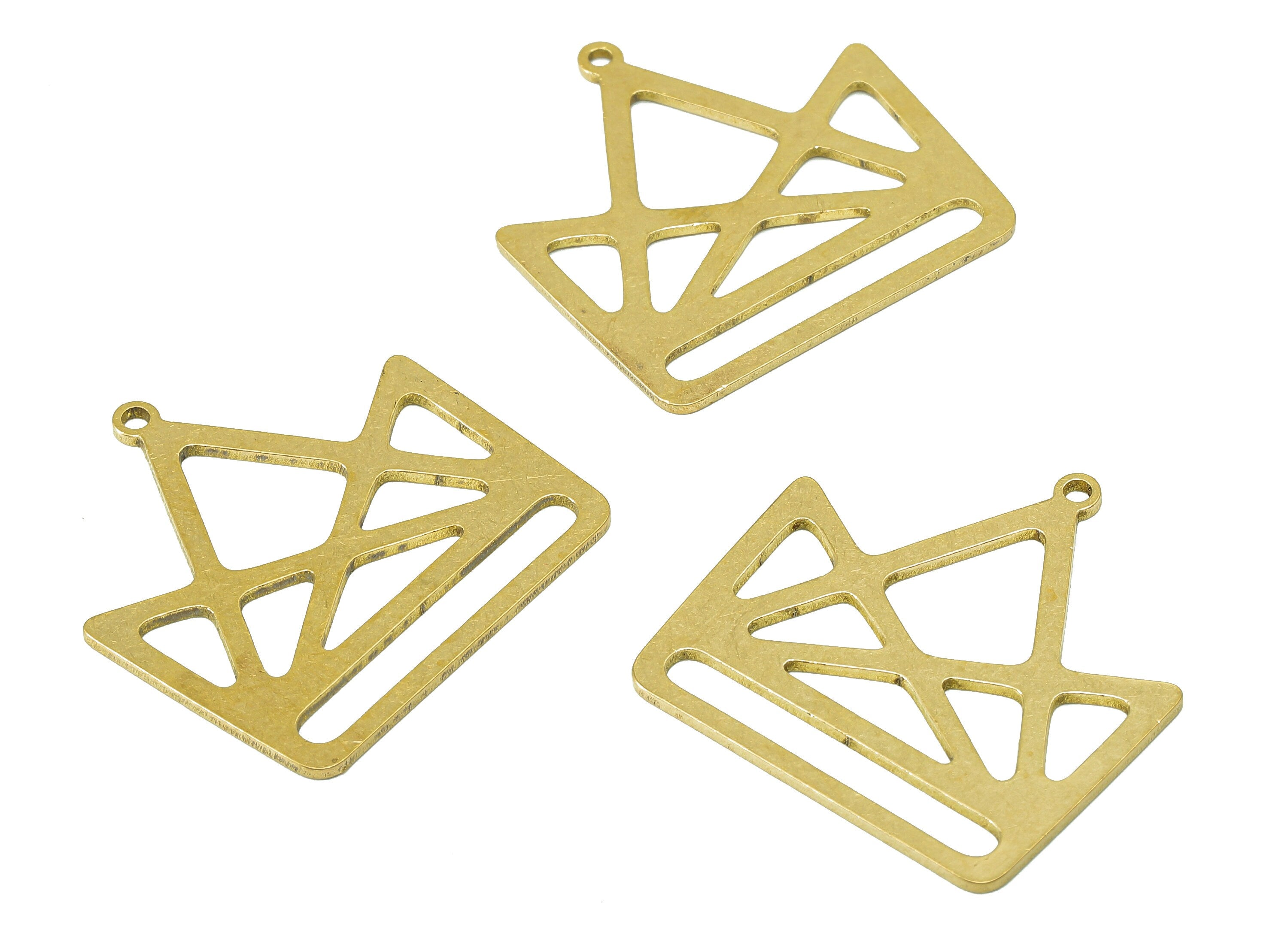 Brass Geometry Crown Earring Charm - Raw Brass Triangle Hollow Earring - Pendant With Loop - Charm For Necklace - 27.8x27.3x0.9mm - PPA7140 - DOMEDBAZAAR