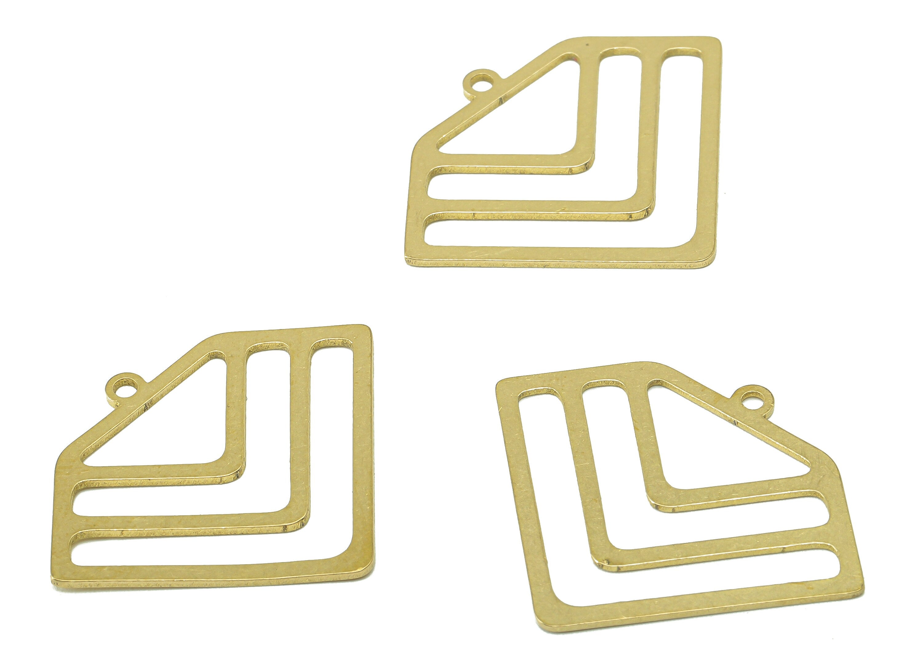 Brass Geometry Diamond Earring Charm - Raw Brass Triangle Hollow Earring - Pendant With Loop - Charm For Necklace - 29.8x24.6x0.7mm -PPA7159 - DOMEDBAZAAR