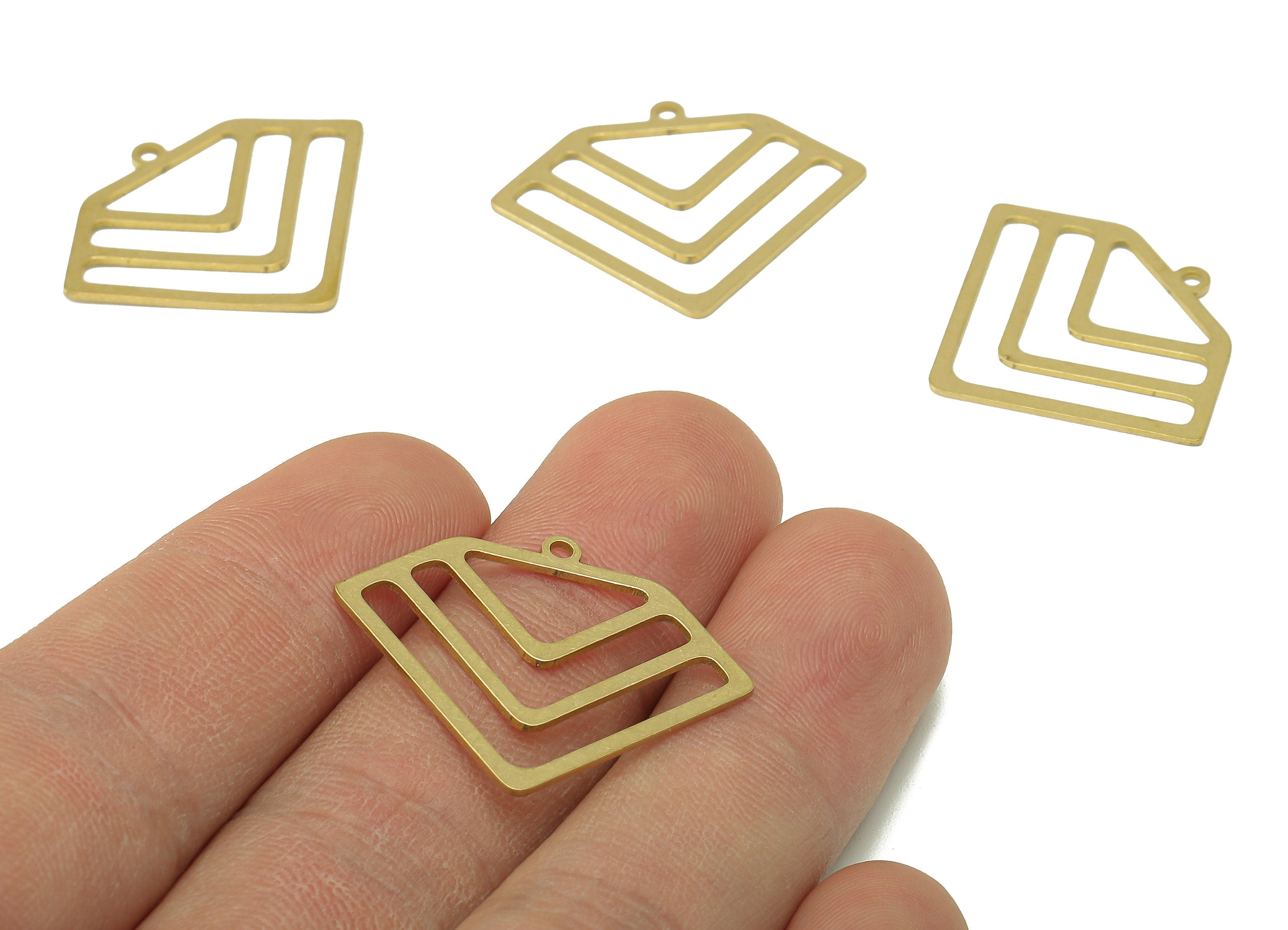 Brass Geometry Diamond Earring Charm - Raw Brass Triangle Hollow Earring - Pendant With Loop - Charm For Necklace - 29.8x24.6x0.7mm -PPA7159 - DOMEDBAZAAR