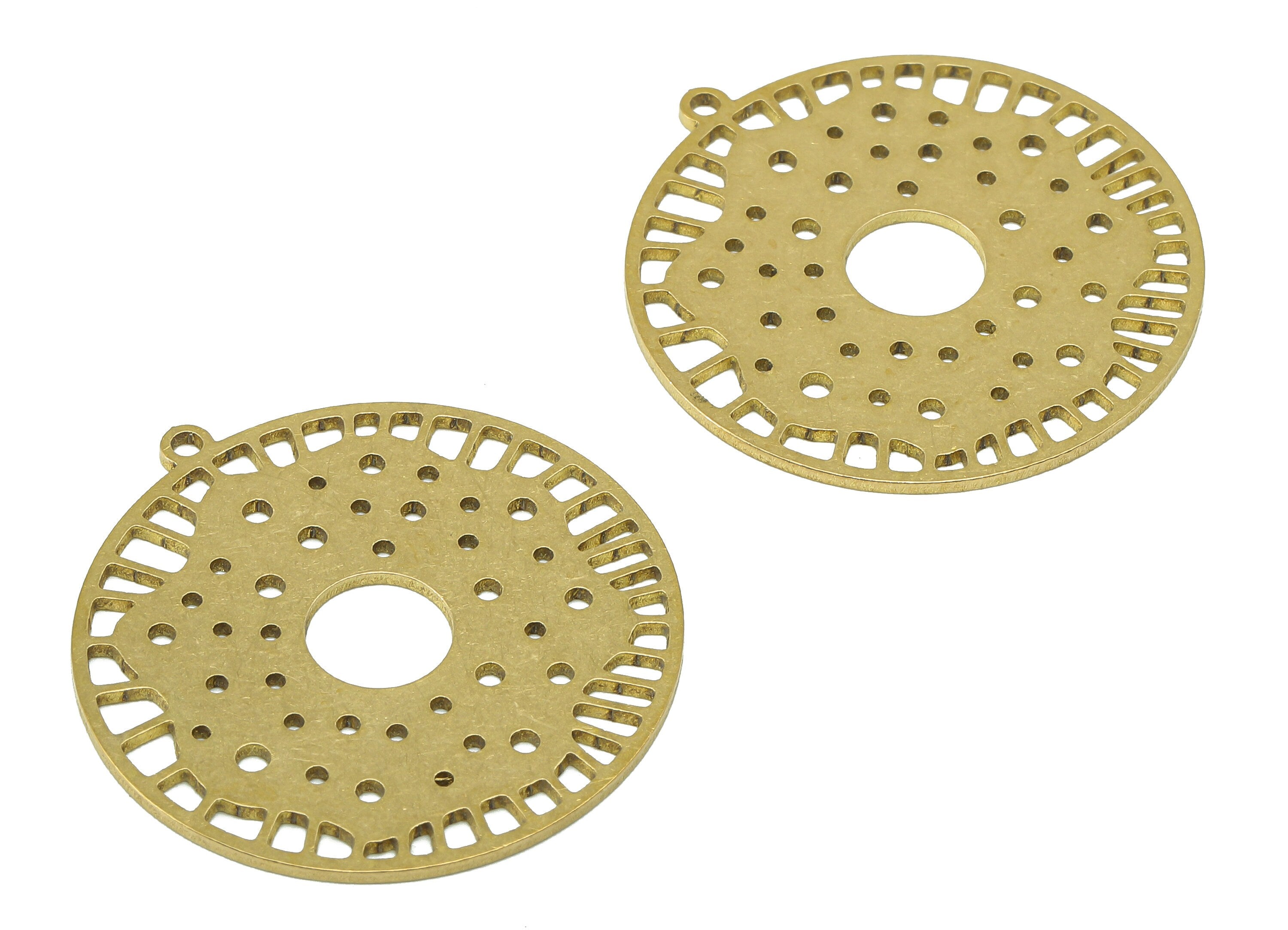 Brass Round Earring Charm - Raw Brass Circle Dots Hollow Earring - Spot Pendant With Loop - Charm For Necklace - 34.1x34.7x0.9mm - PPA7447 - DOMEDBAZAAR
