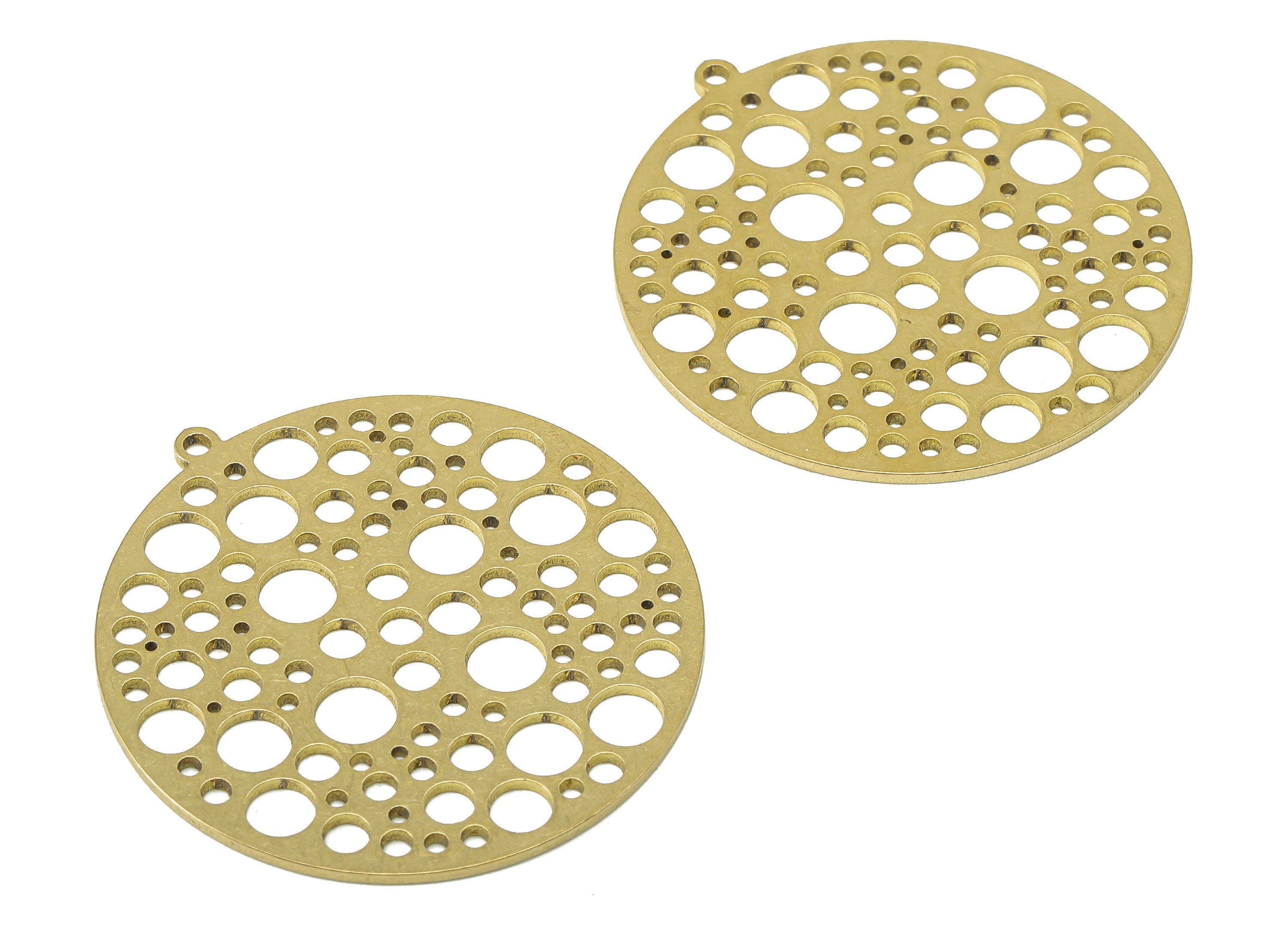 Brass Round Bubbles Earring Charm - Raw Brass Circle Dots Hollow Earring - Spot Pendant With Loop - For Necklace - 37.8x35.6x0.9mm - PPA6939 - DOMEDBAZAAR
