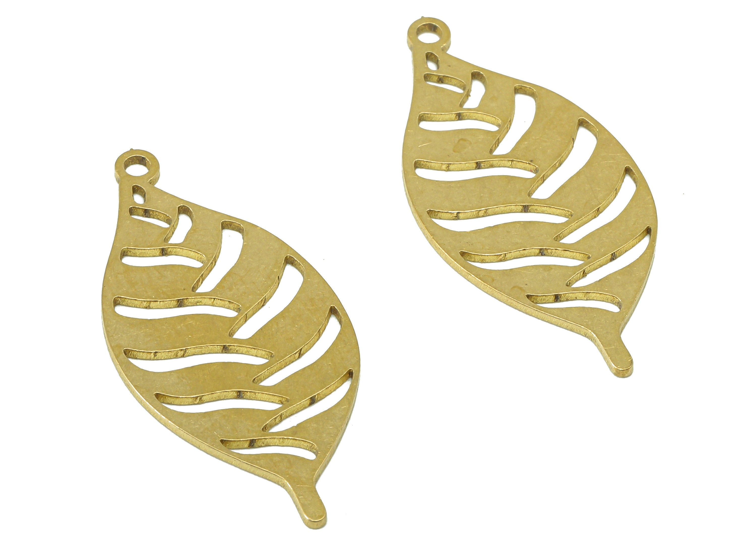 Brass Rib Leaves Earring Charms - Raw Brass Nervure Leaf Earring - Pendant With Loop - Botanical Charm For Necklace - 32x14.5x0.7mm -PPA7417 - DOMEDBAZAAR
