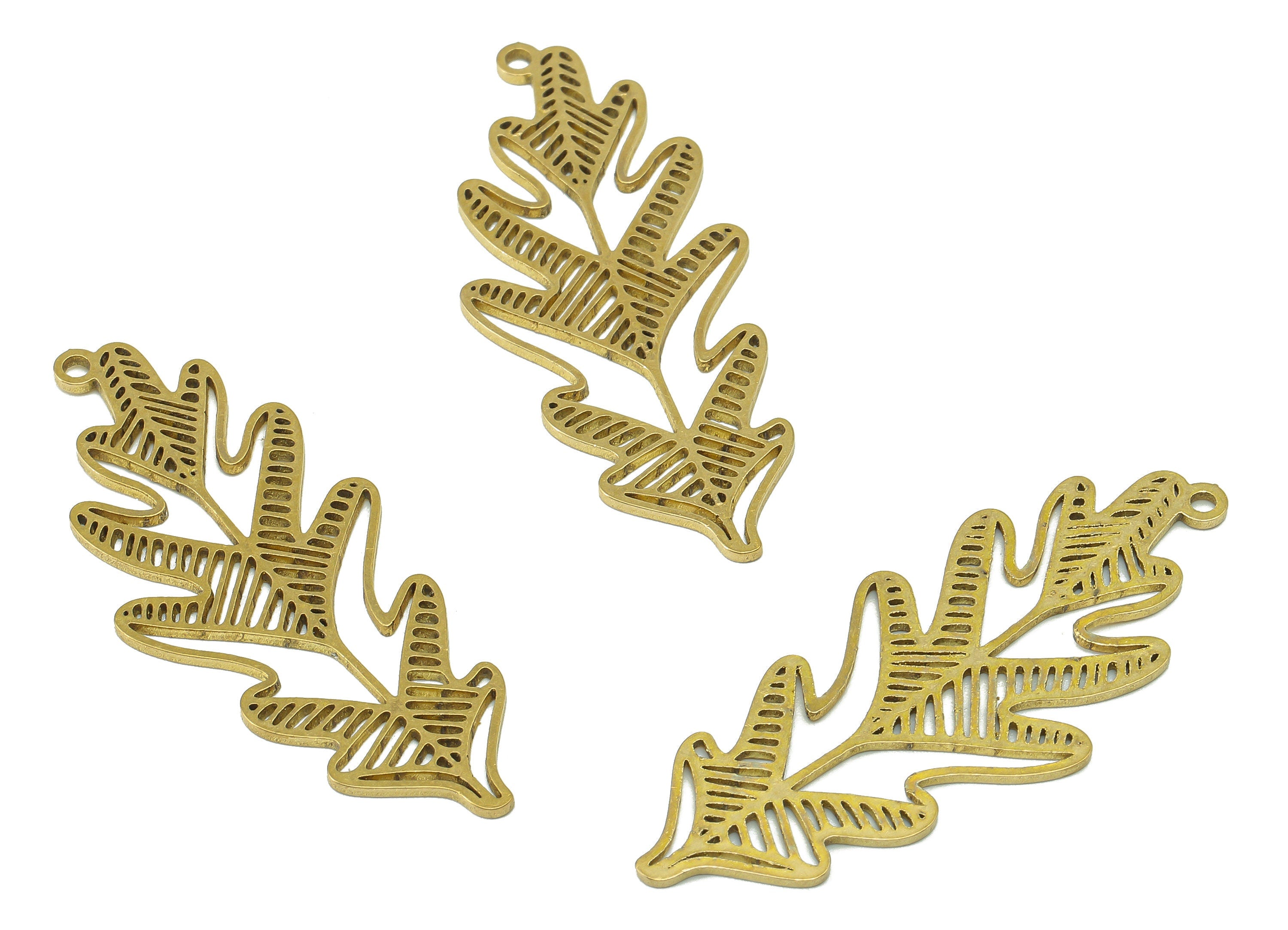 Brass Leaves Earring Charms - Raw Brass Leaf Earring - Leaf Pendant With Loop - Botanical Charm For Necklace - 45x18.7x1mm - PPA7401 - DOMEDBAZAAR