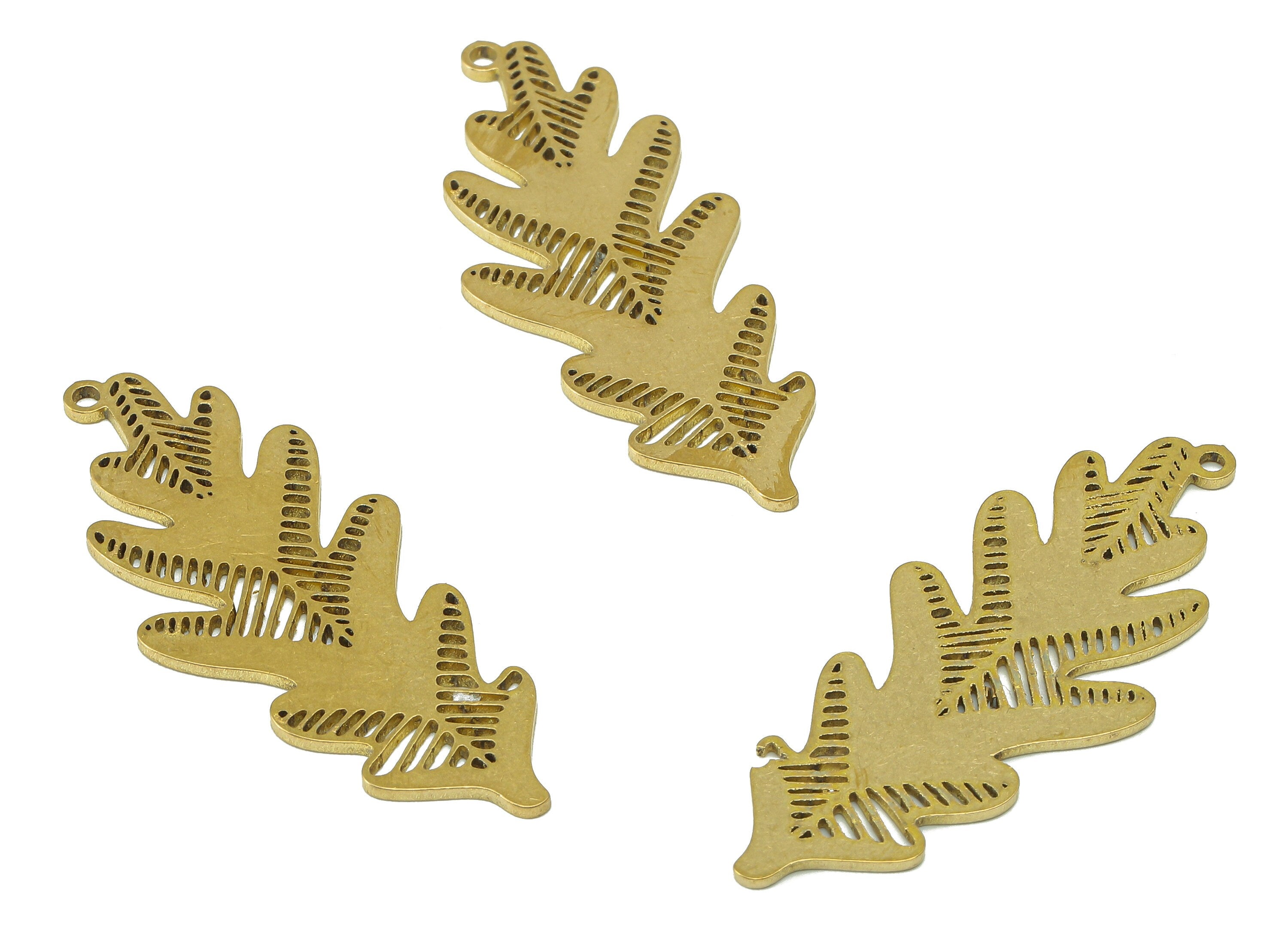 Brass Leaves Earring Charms - Raw Brass Leaf Earring - Leaf Pendant With Loop - Botanical Charm For Necklace - 40x16.7x0.9mm - PPA7432 - DOMEDBAZAAR