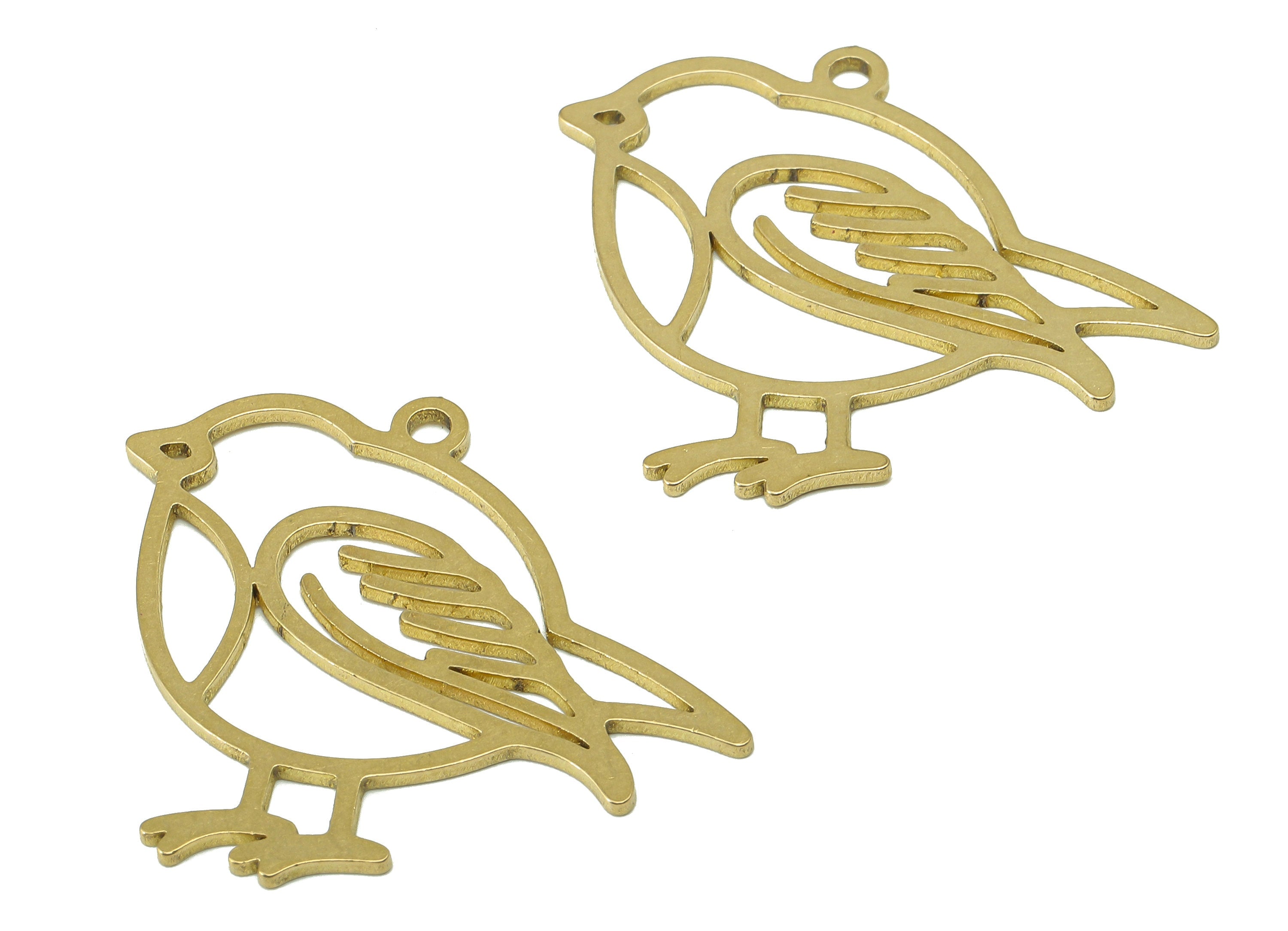 Brass Sparrow Earring Charm - Raw Brass Bird Earrings - Bird Pendant With Loop - Hollow Charms For Necklace - 33.9x31.5x0.7mm - PPA7064 - DOMEDBAZAAR