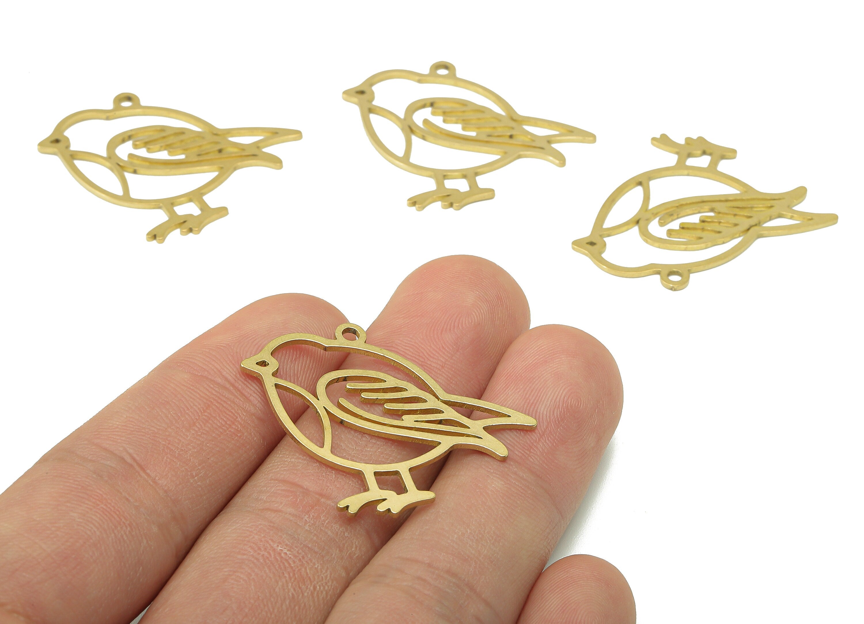 Brass Sparrow Earring Charm - Raw Brass Bird Earrings - Bird Pendant With Loop - Hollow Charms For Necklace - 33.9x31.5x0.7mm - PPA7064 - DOMEDBAZAAR