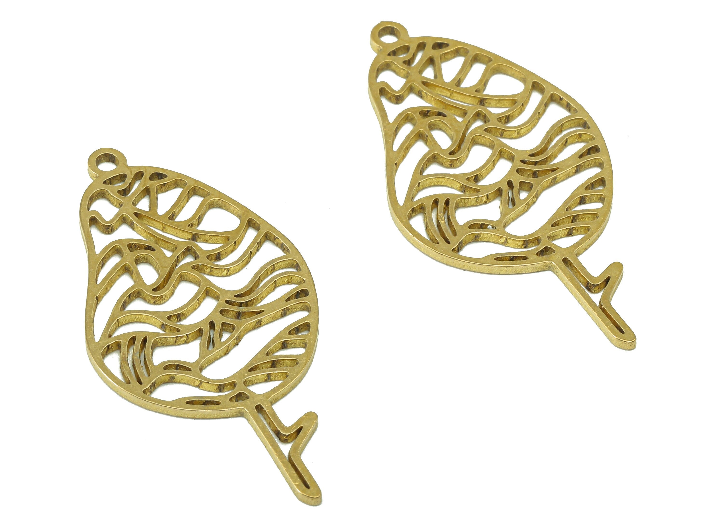 Brass Tree Earring Charm - Raw Brass Tree Earrings - Tree Pendant With Loop - Tree Charms For Necklace - 35.8x17.7x0.9mm - PPA7464 - DOMEDBAZAAR