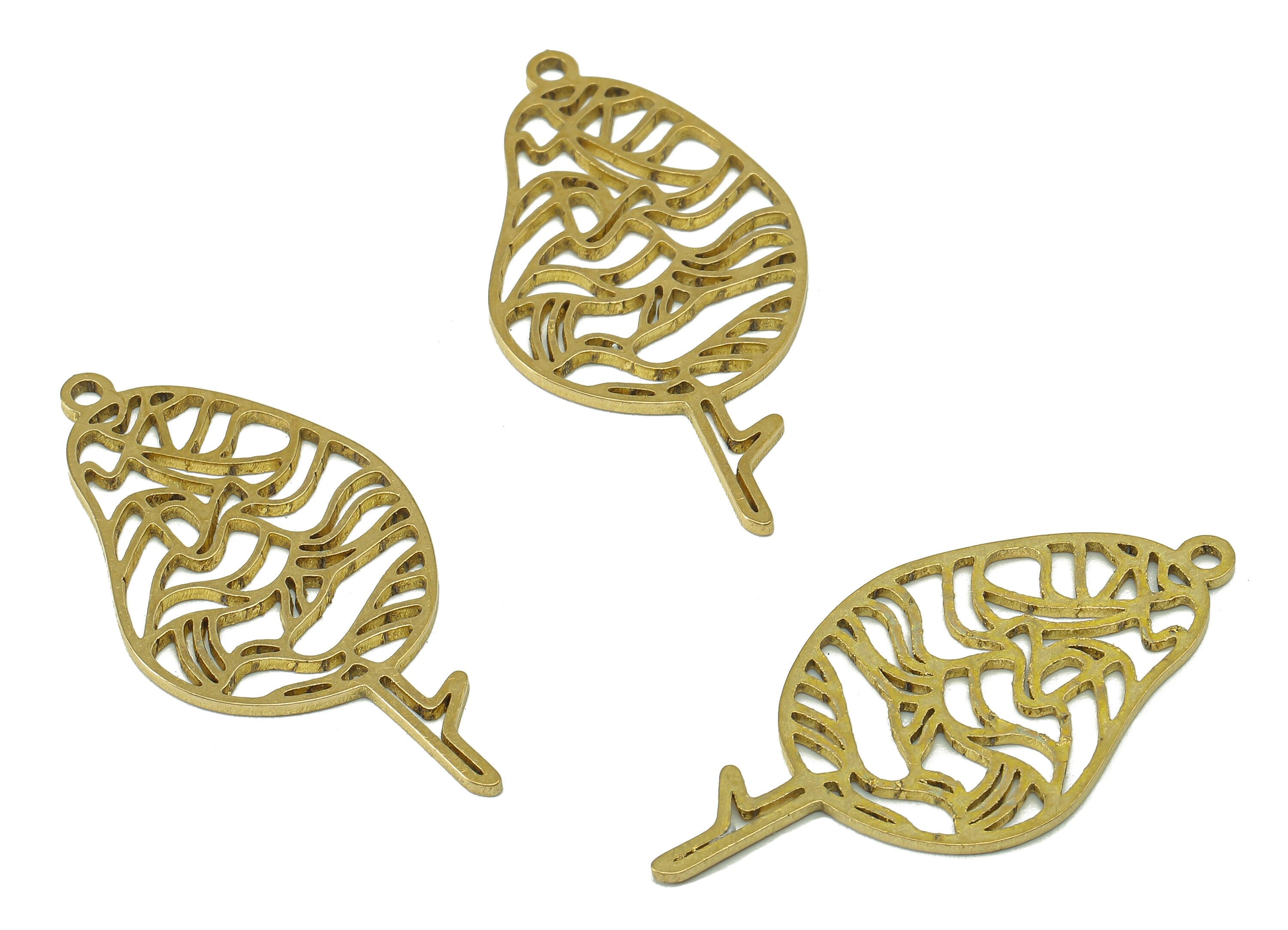 Brass Tree Earring Charm - Raw Brass Tree Earrings - Tree Pendant With Loop - Tree Charms For Necklace - 35.8x17.7x0.9mm - PPA7464 - DOMEDBAZAAR