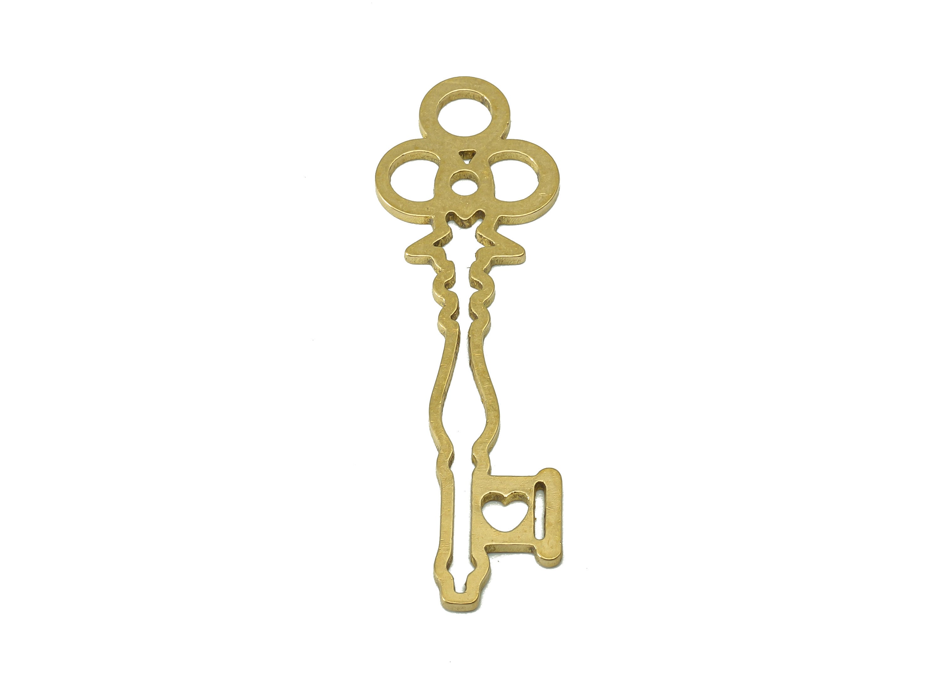 Brass Key Earring Charm - Raw Brass Key Pendant - Key Earring With Loop - Antique Looking Key Charm - For Necklace - 39.7x12x0.9mm - PPA7181 - DOMEDBAZAAR