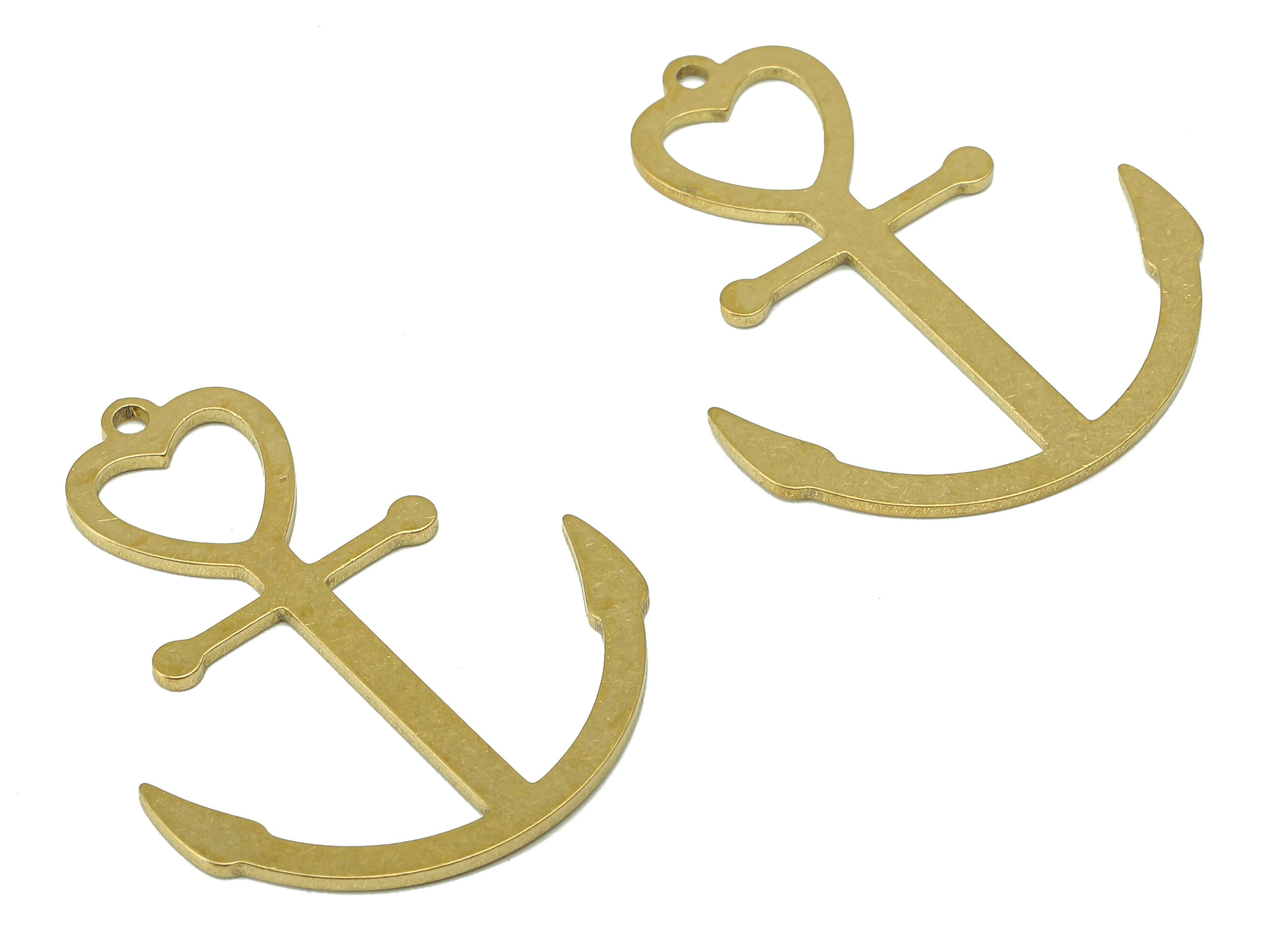 Brass Heart Anchor Earring Charm - Raw Brass Heart Cutout Earring - Anchor Pendant With Loop - Charm For Necklace - 32x25x0.9mm - PPA7067 - DOMEDBAZAAR