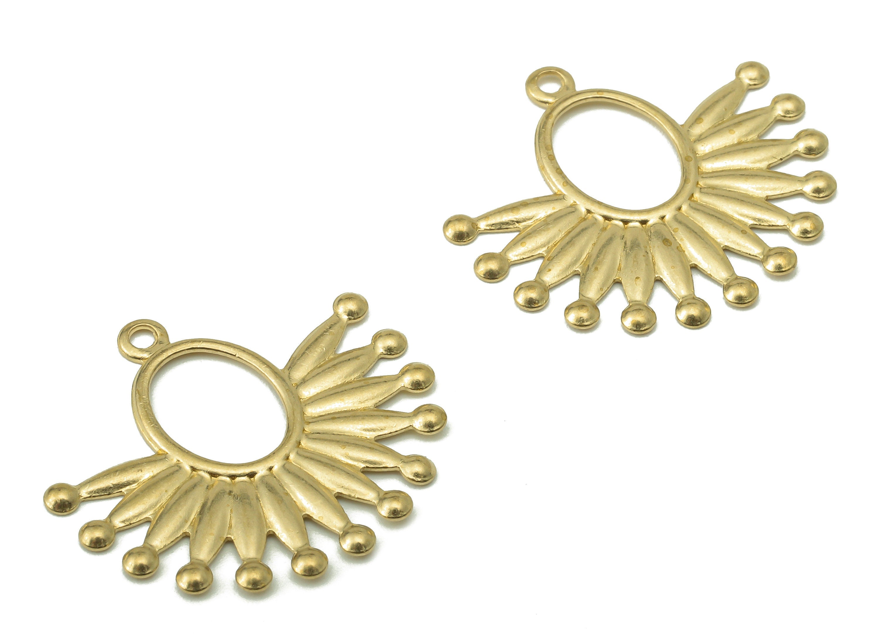 Brass Oval Flower Earring Charms - Raw Brass Hollow Oval Pendant - Oval Charm With Loop - For Necklace - 23.32x25.23x1.01mm - PP8195 - DOMEDBAZAAR