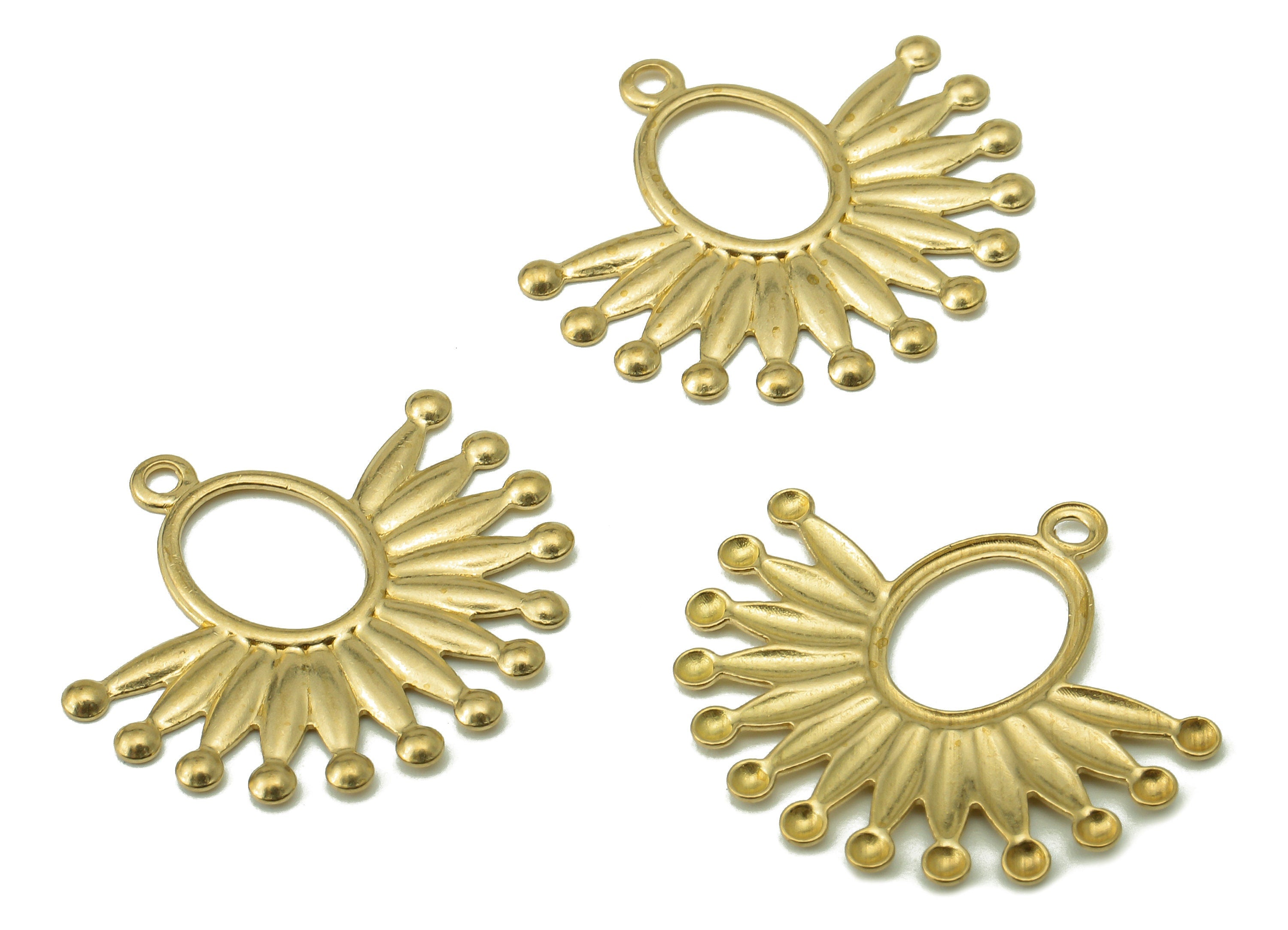 Brass Oval Flower Earring Charms - Raw Brass Hollow Oval Pendant - Oval Charm With Loop - For Necklace - 23.32x25.23x1.01mm - PP8195 - DOMEDBAZAAR