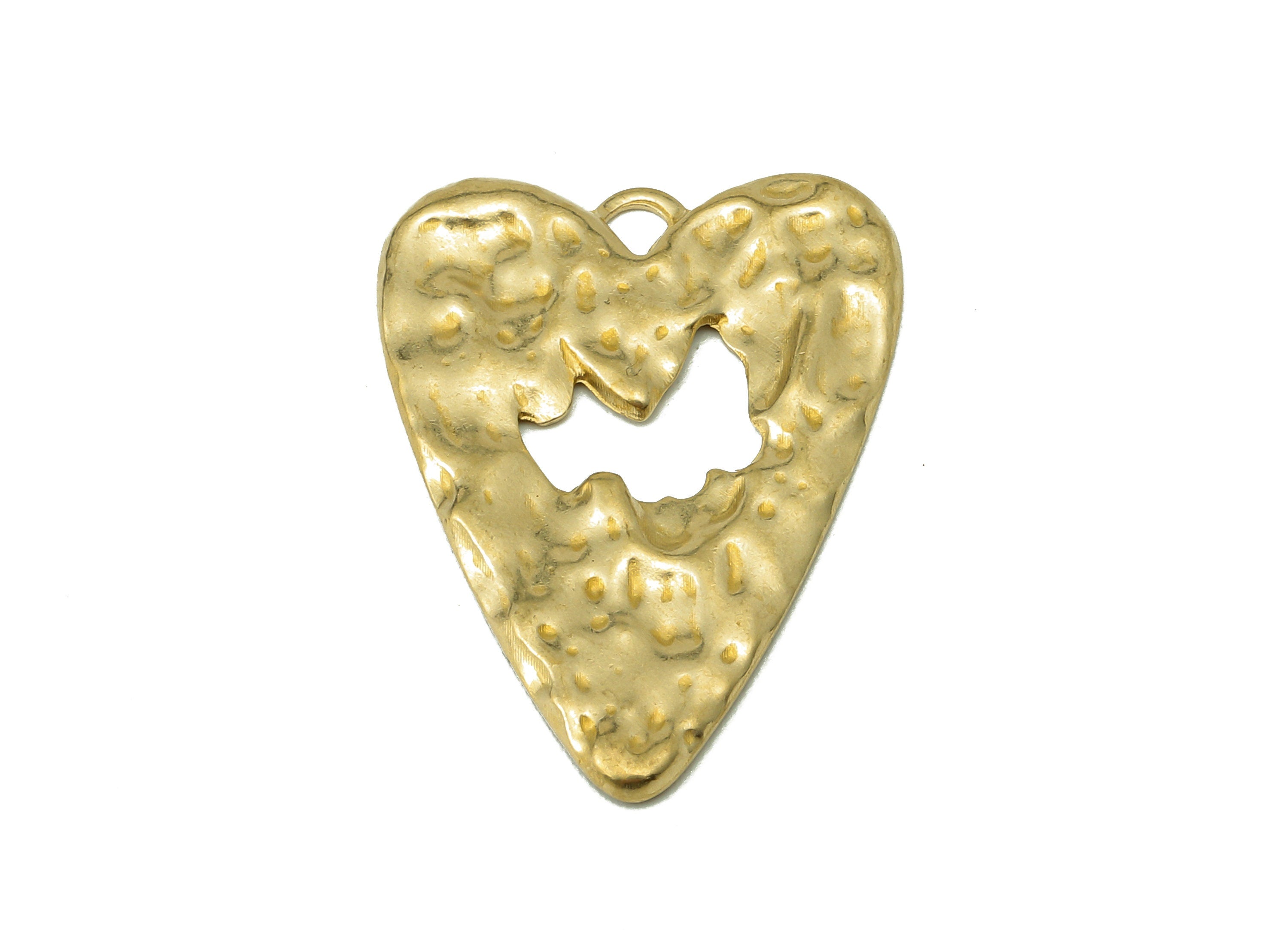 Brass Hammered Heart Earring Charms - Heart Raw Brass Cutout Pendant With Loop - Heart Charms - For Necklace - 27.81x19.98x1.16mm - PP8203 - DOMEDBAZAAR