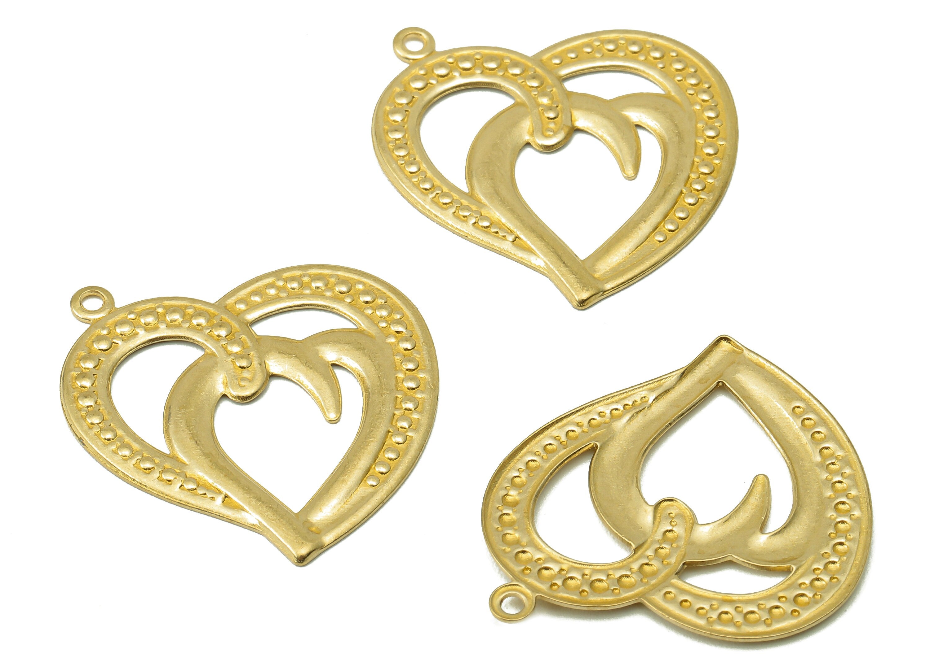 Brass Double Heart Earring Charms - Raw Brass Heart To Heart Pendant With Loop - Cutout Heart Charm - For Necklace - 28x25.29x1.1mm - PP8204 - DOMEDBAZAAR