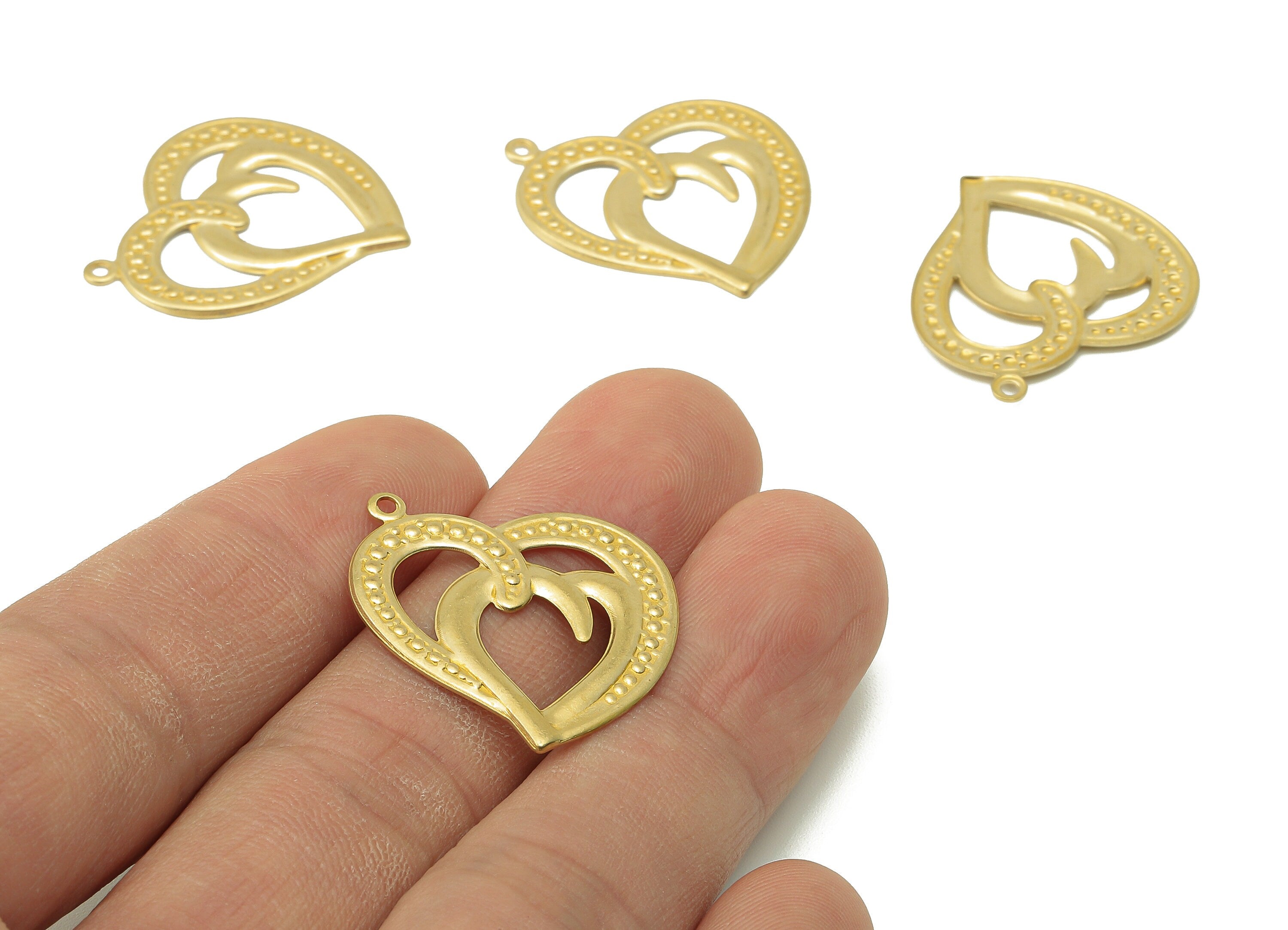 Brass Double Heart Earring Charms - Raw Brass Heart To Heart Pendant With Loop - Cutout Heart Charm - For Necklace - 28x25.29x1.1mm - PP8204 - DOMEDBAZAAR